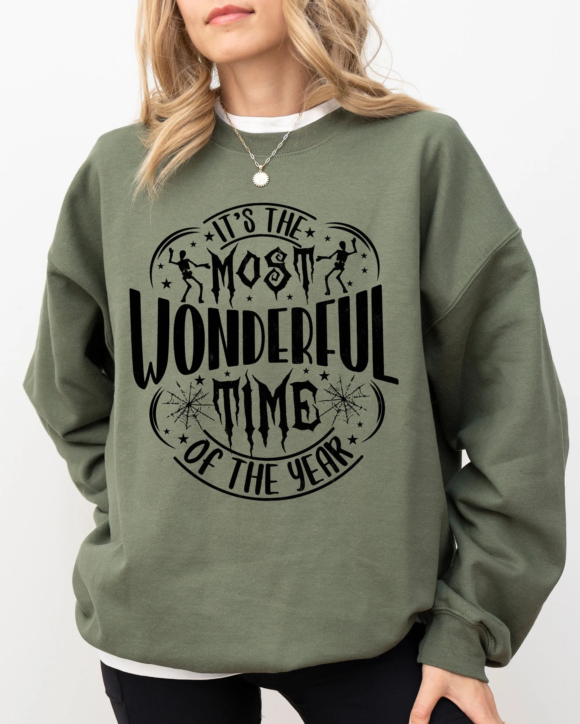 It's The Most Wonderful Time Of The Year, Skeleton, Spider Web, Witch, Skull, Spooky, Aesthetic, Meme, Halloween, Costume Sweatshirt sold by Refinery Number One product image thumbnail 3