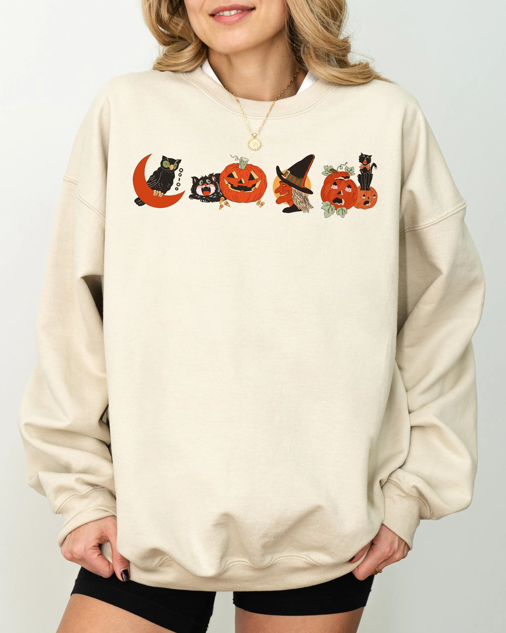 Vintage Pumpkin, Skeleton, Witch, Skull, Spooky, Aesthetic, Meme, Halloween, Costume Sweatshirt sold by Refinery Number One