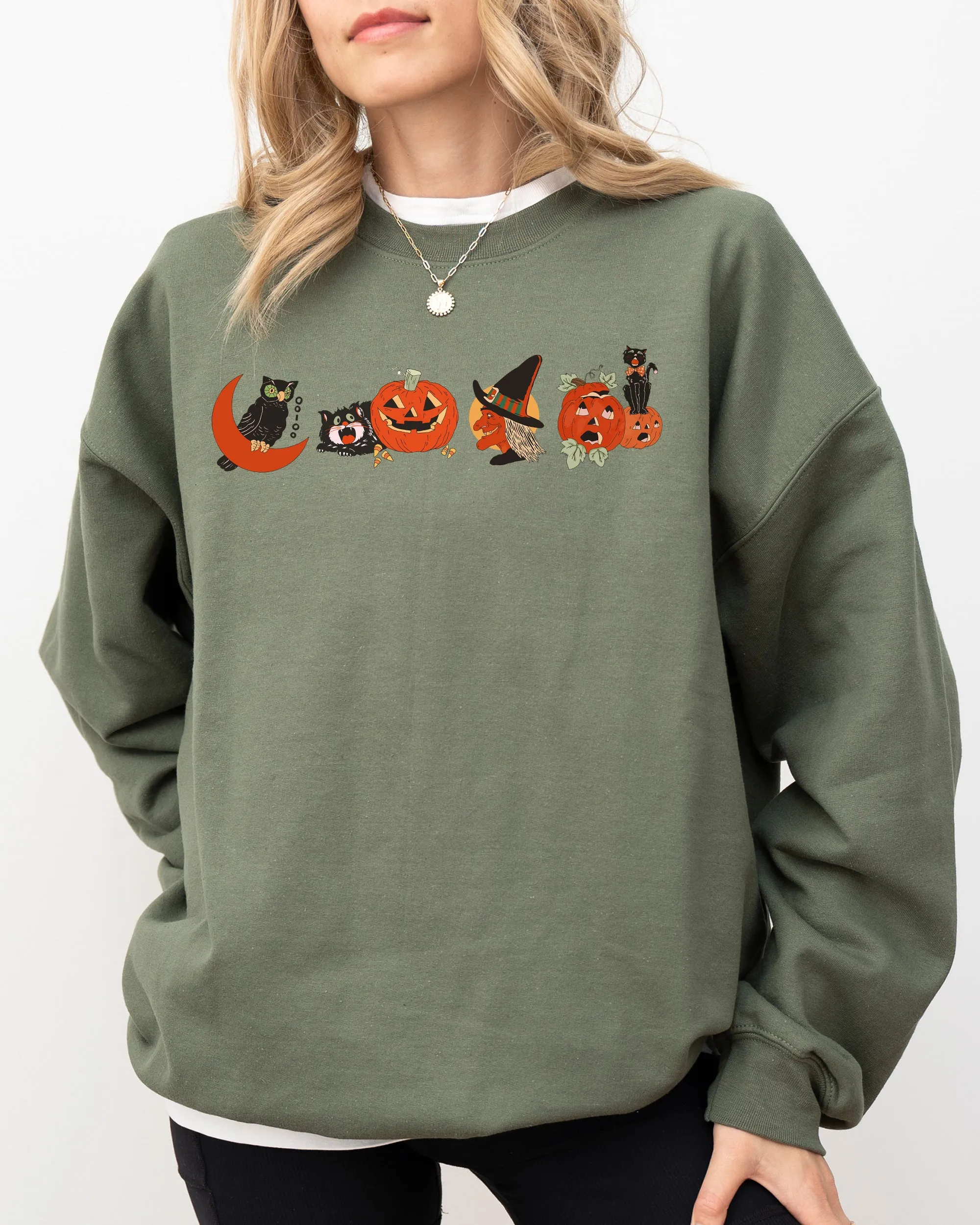 Vintage Pumpkin, Skeleton, Witch, Skull, Spooky, Aesthetic, Meme, Halloween, Costume Sweatshirt sold by Refinery Number One product image thumbnail 5