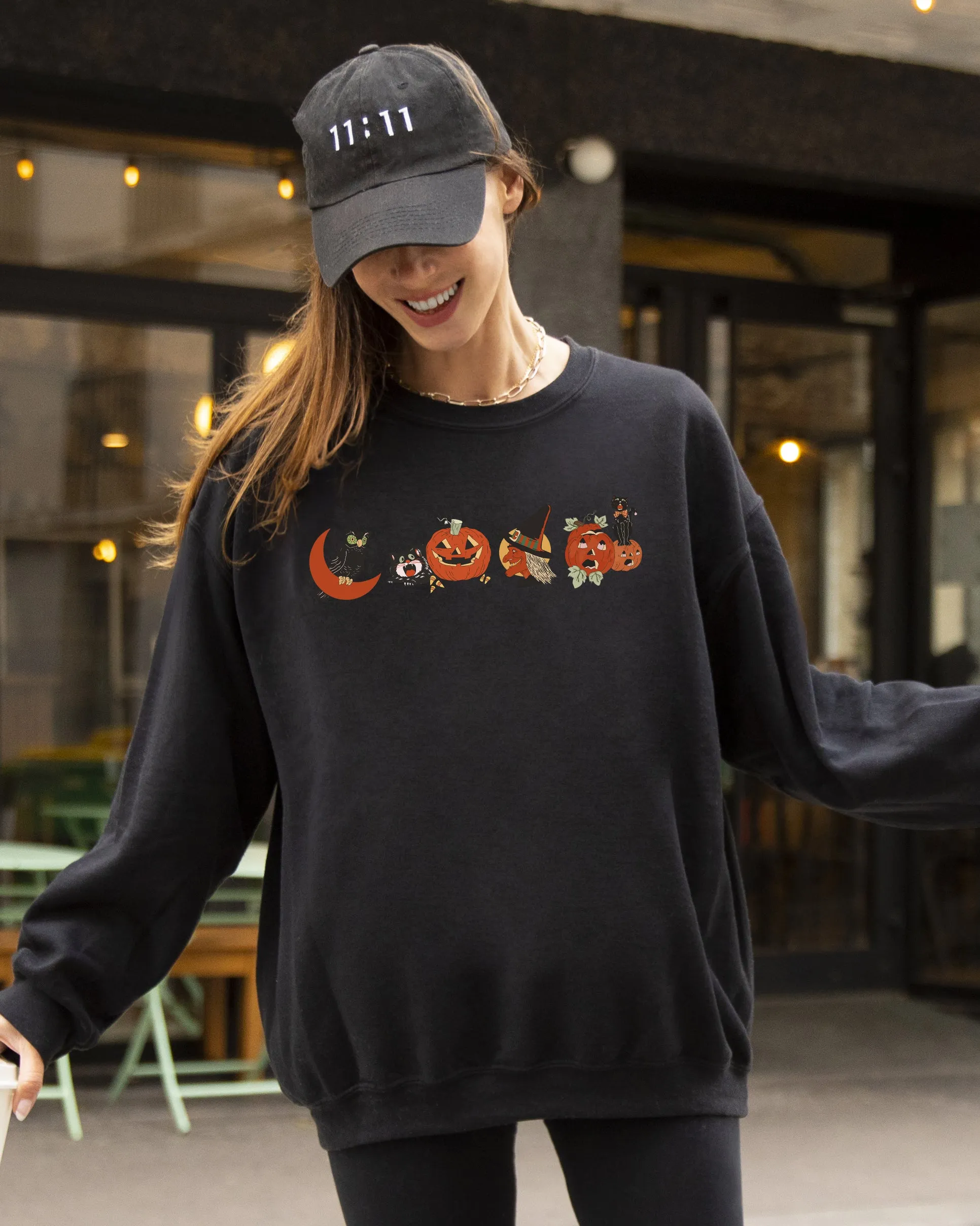 Vintage Pumpkin, Skeleton, Witch, Skull, Spooky, Aesthetic, Meme, Halloween, Costume Sweatshirt sold by Refinery Number One product image thumbnail 3