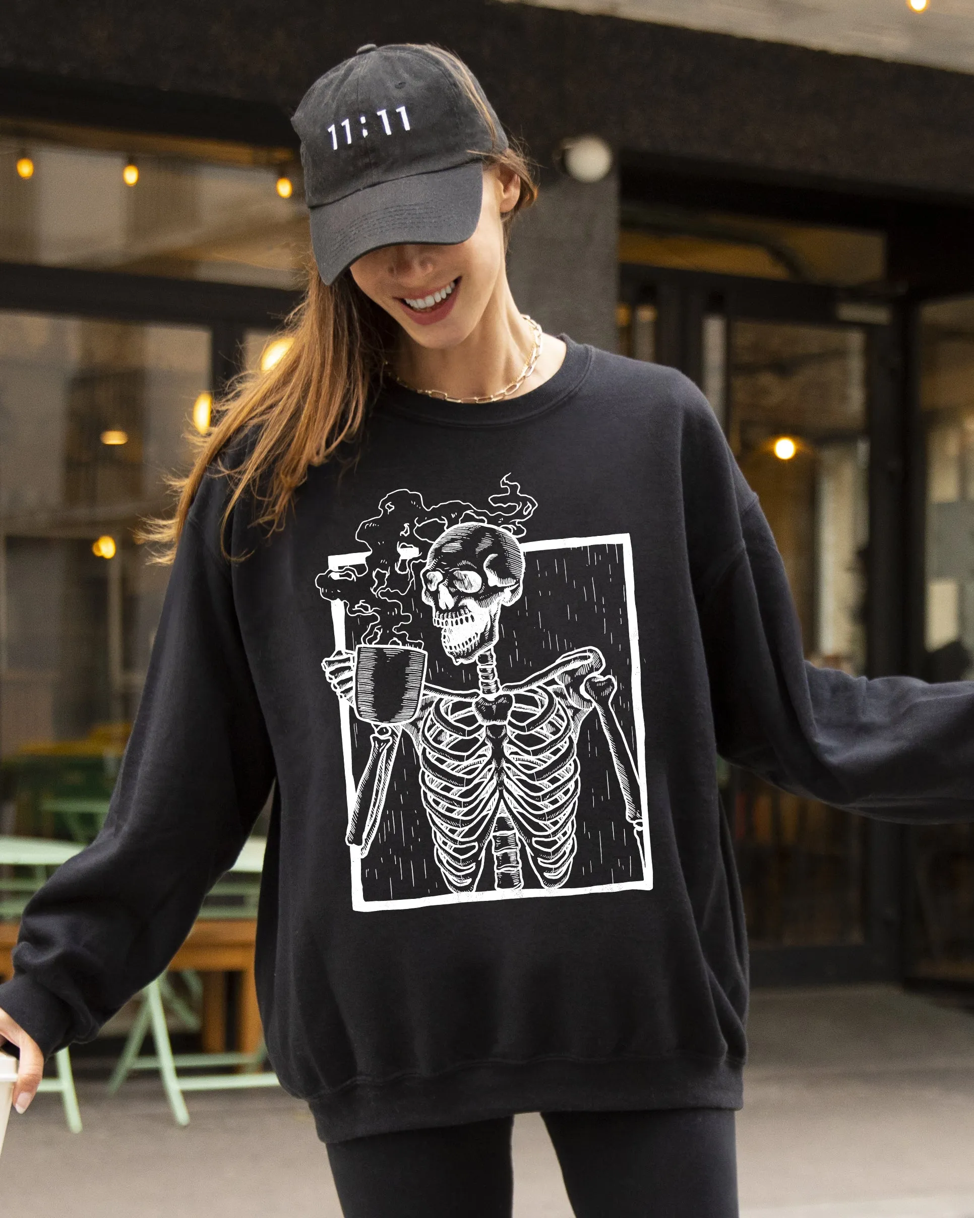 Coffee, Skeleton, Witch, Ghost, Skull, Spooky, Aesthetic, Meme, Halloween, Costume Sweatshirt sold by Refinery Number One product image thumbnail 4