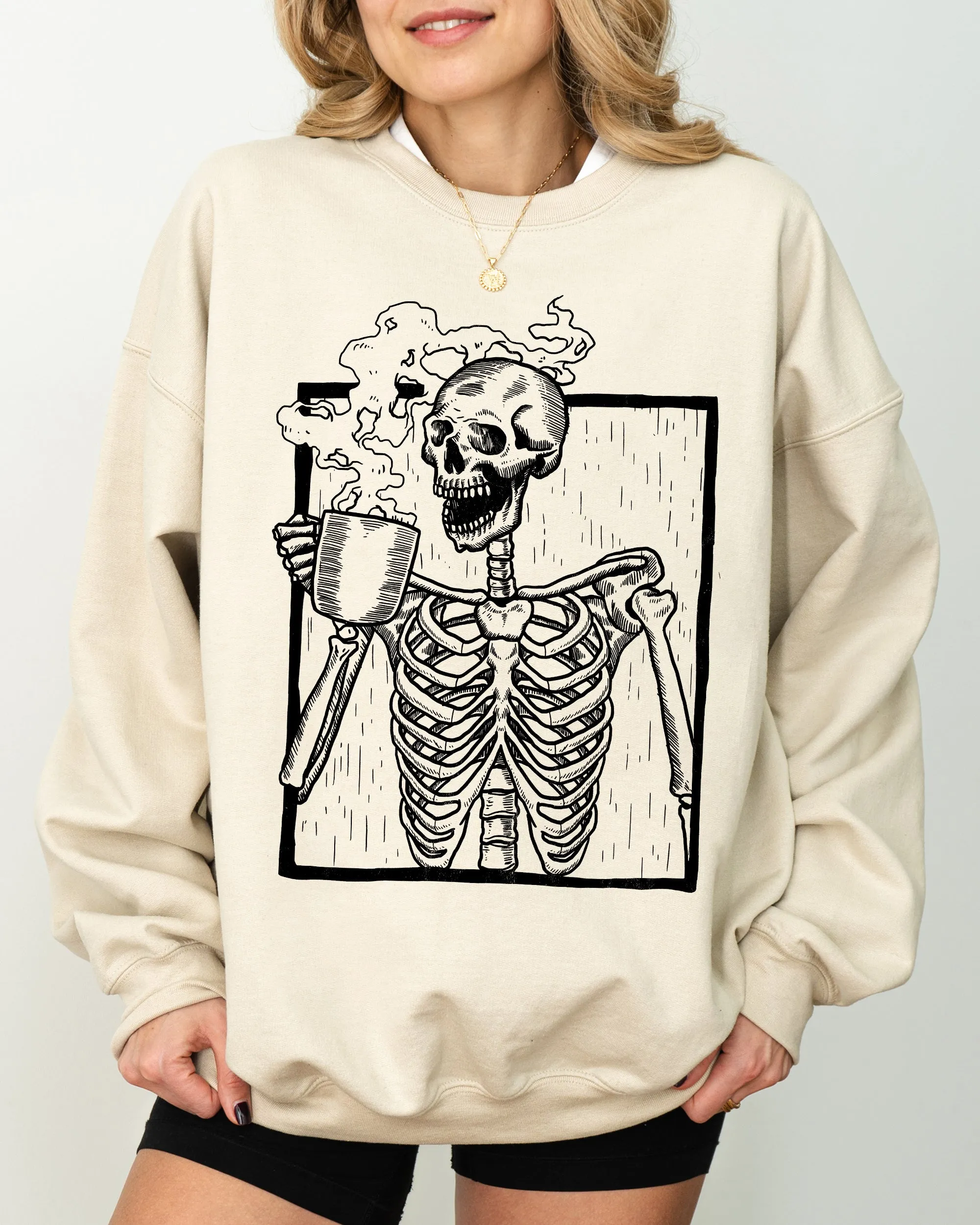 Coffee, Skeleton, Witch, Ghost, Skull, Spooky, Aesthetic, Meme, Halloween, Costume Sweatshirt sold by Refinery Number One product image thumbnail 3