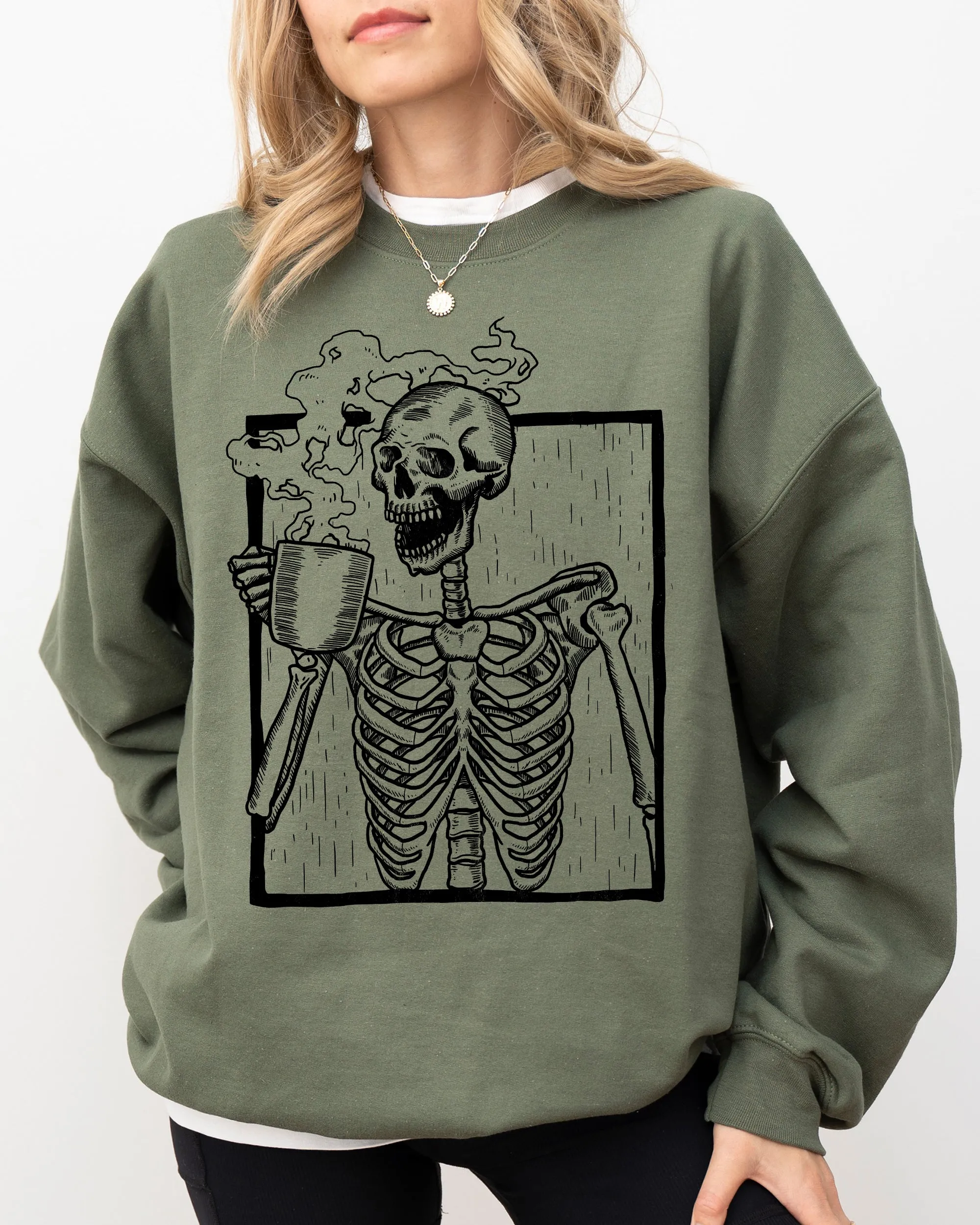 Coffee, Skeleton, Witch, Ghost, Skull, Spooky, Aesthetic, Meme, Halloween, Costume Sweatshirt sold by Refinery Number One product image thumbnail 2