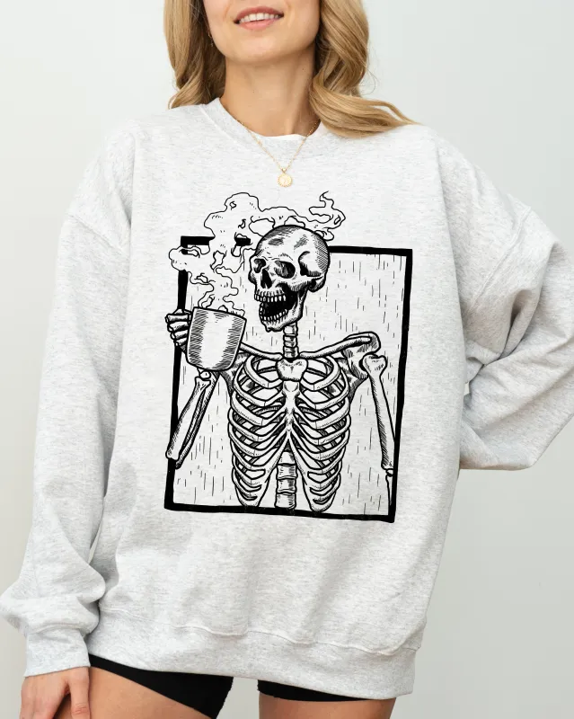 Coffee, Skeleton, Witch, Ghost, Skull, Spooky, Aesthetic, Meme, Halloween, Costume Sweatshirt sold by Refinery Number One