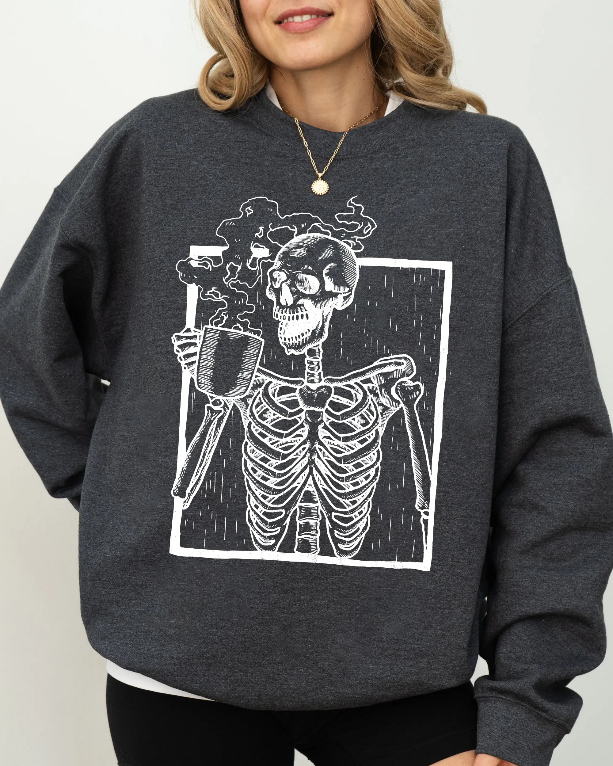 Coffee, Skeleton, Witch, Ghost, Skull, Spooky, Aesthetic, Meme, Halloween, Costume Sweatshirt sold by Refinery Number One product image thumbnail 5