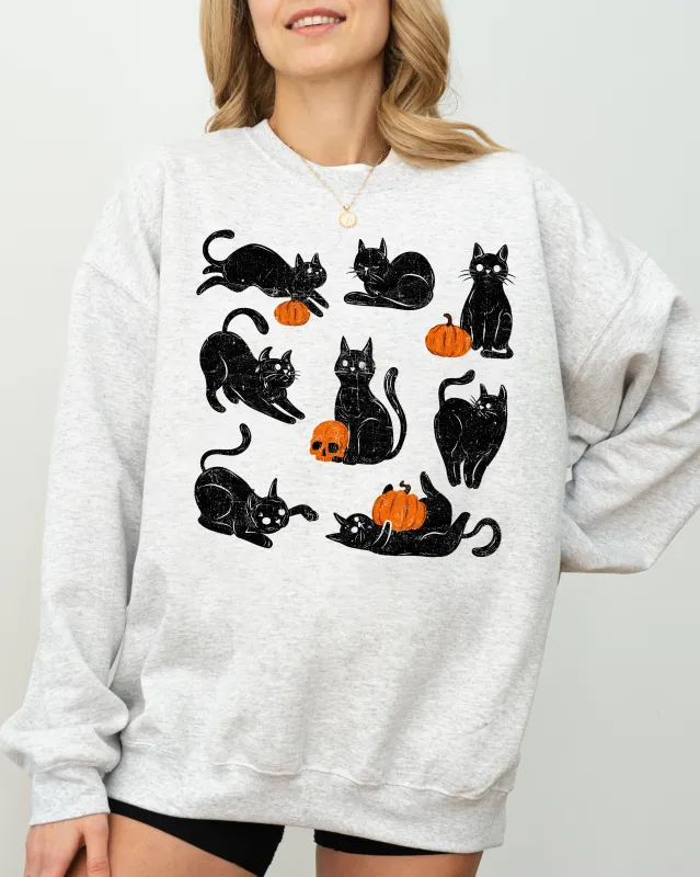 Mini Cats and Pumpkins, Skeleton, Witch, Ghost, Skull, Spooky, Aesthetic, Meme, Halloween, Costume Sweatshirt sold by Refinery Number One