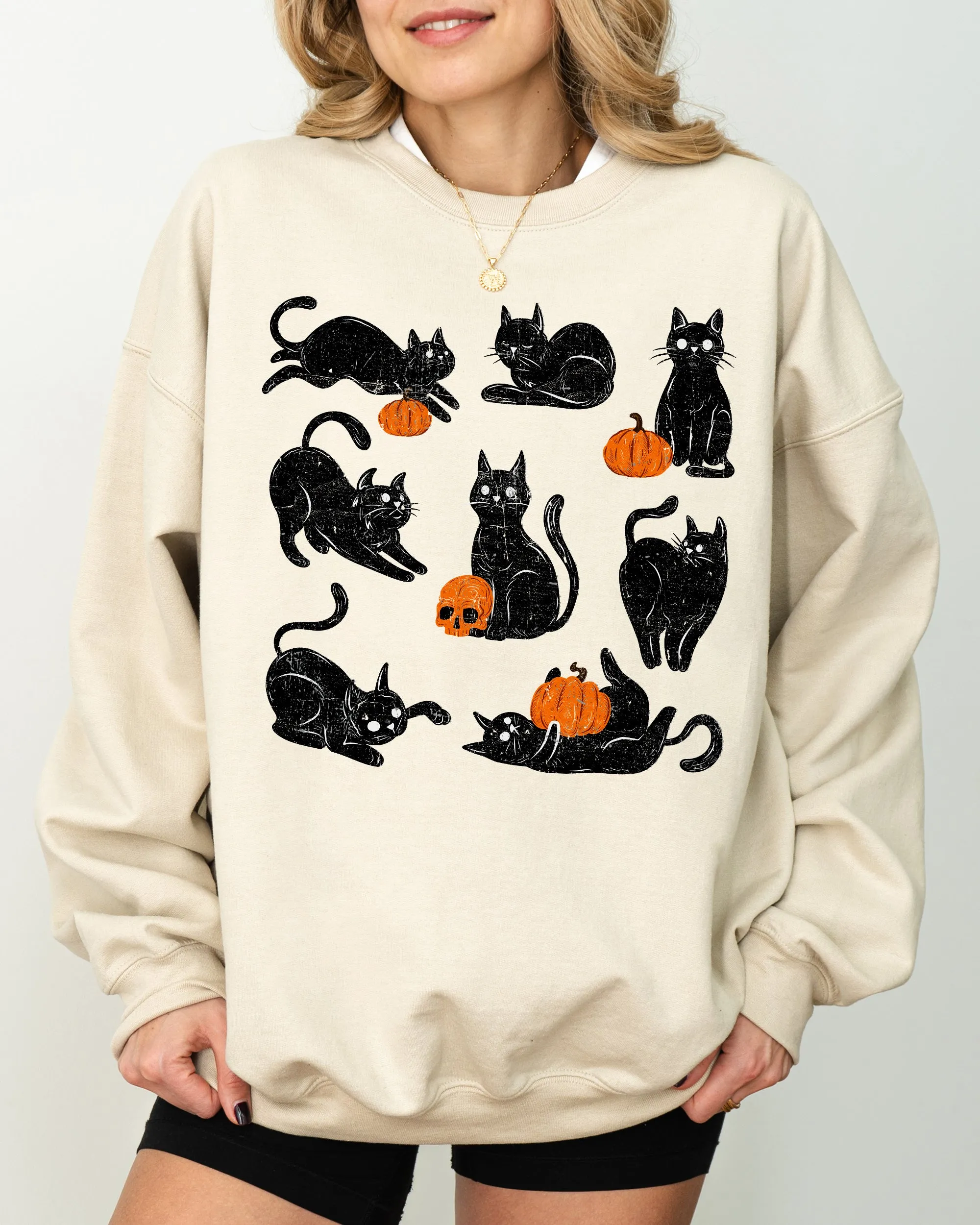 Mini Cats and Pumpkins, Skeleton, Witch, Ghost, Skull, Spooky, Aesthetic, Meme, Halloween, Costume Sweatshirt sold by Refinery Number One product image thumbnail 2