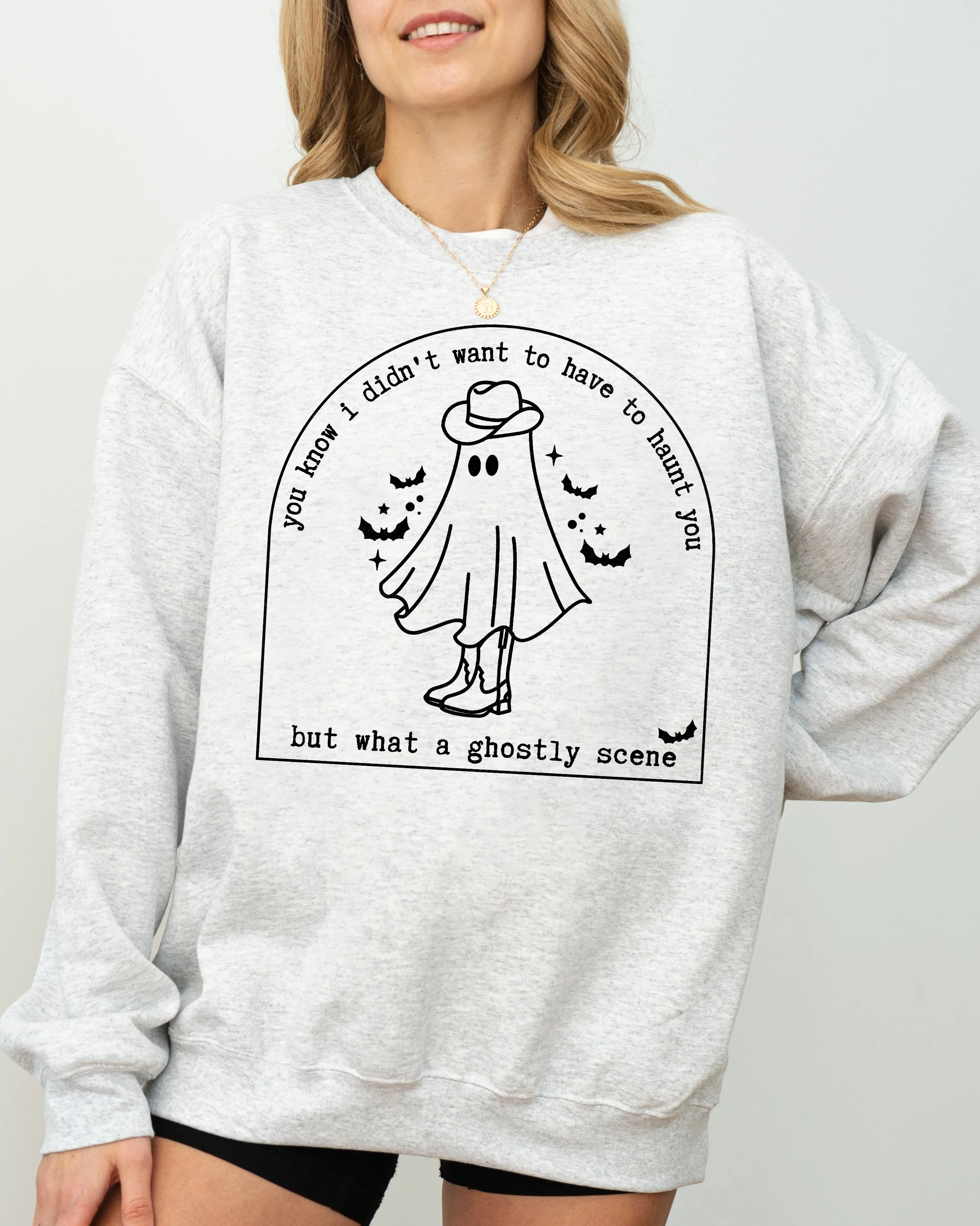 Ghostly Scene, Cute Ghost, Skeleton, Witch, Skull, Spooky, Aesthetic, Meme, Halloween, Costume Sweatshirt sold by Refinery Number One product image thumbnail 2