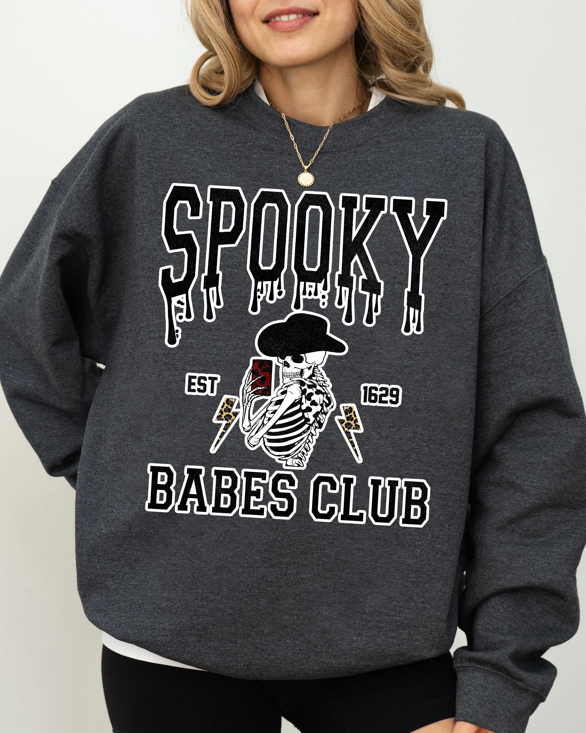 Spooky Babes Club, Ghost, Skeleton, Witch, Skull, Aesthetic, Meme, Halloween, Costume Sweatshirt sold by Refinery Number One product image thumbnail 5