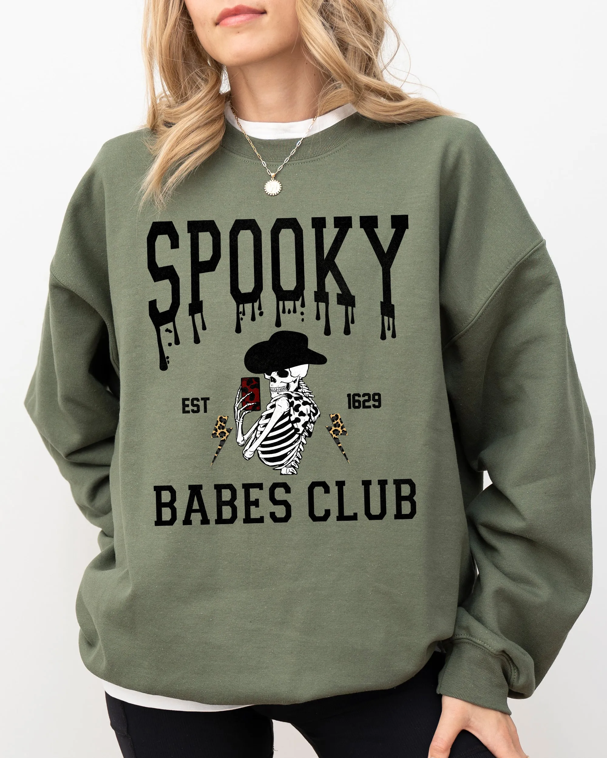 Spooky Babes Club, Ghost, Skeleton, Witch, Skull, Aesthetic, Meme, Halloween, Costume Sweatshirt sold by Refinery Number One product image thumbnail 2