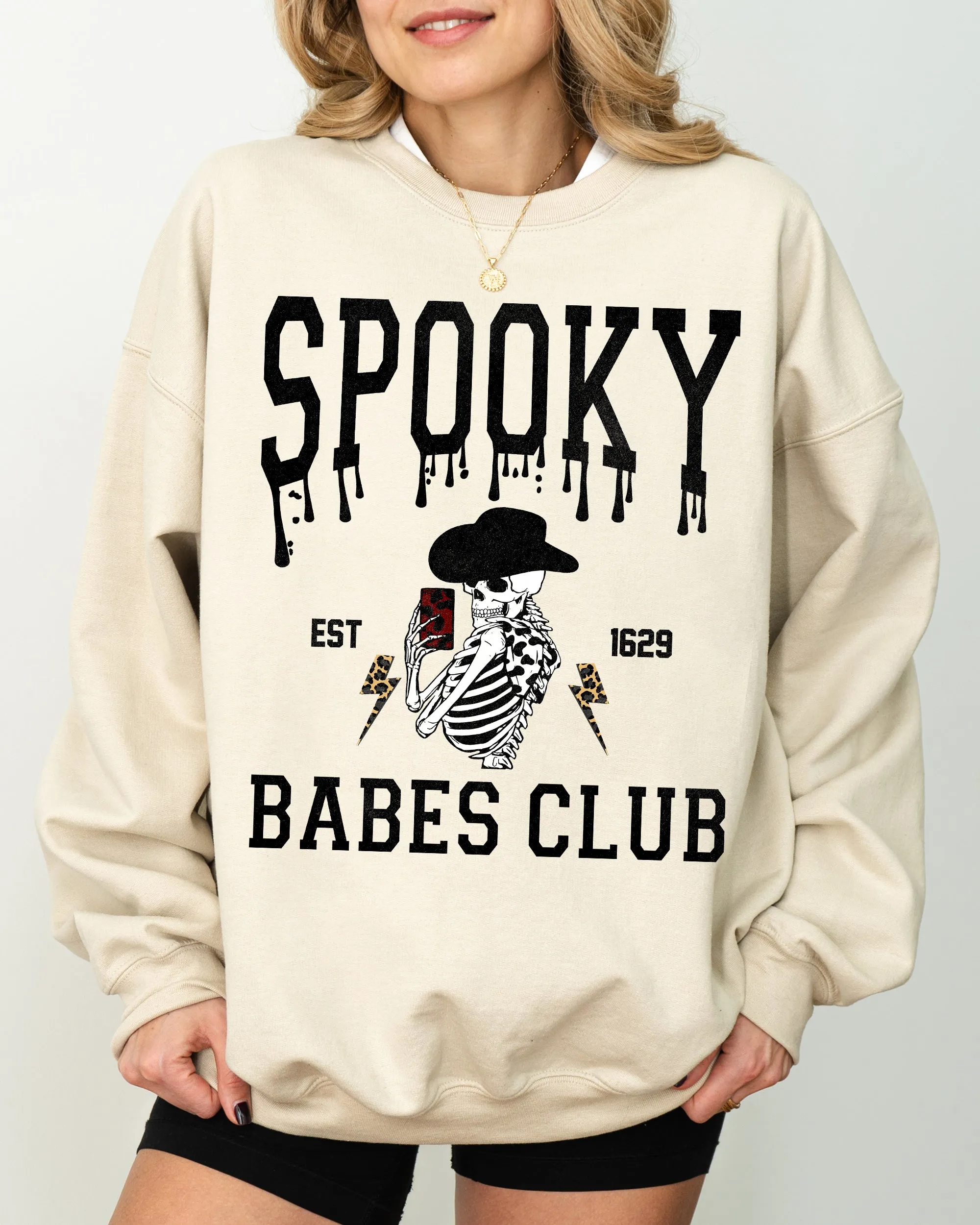 Spooky Babes Club, Ghost, Skeleton, Witch, Skull, Aesthetic, Meme, Halloween, Costume Sweatshirt sold by Refinery Number One product image thumbnail 3