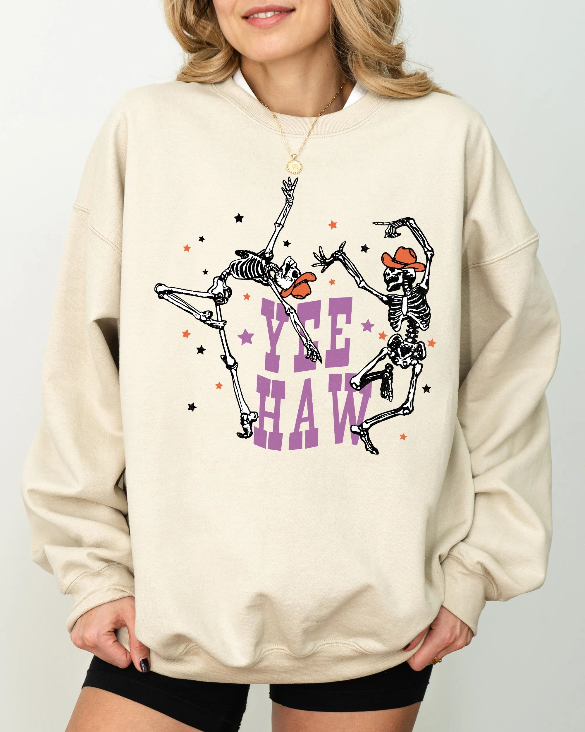 Yee Haw, Dancing Skeletons, Western, Witch, Skull, Aesthetic, Meme, Halloween, Costume Sweatshirt sold by Refinery Number One product image thumbnail 2