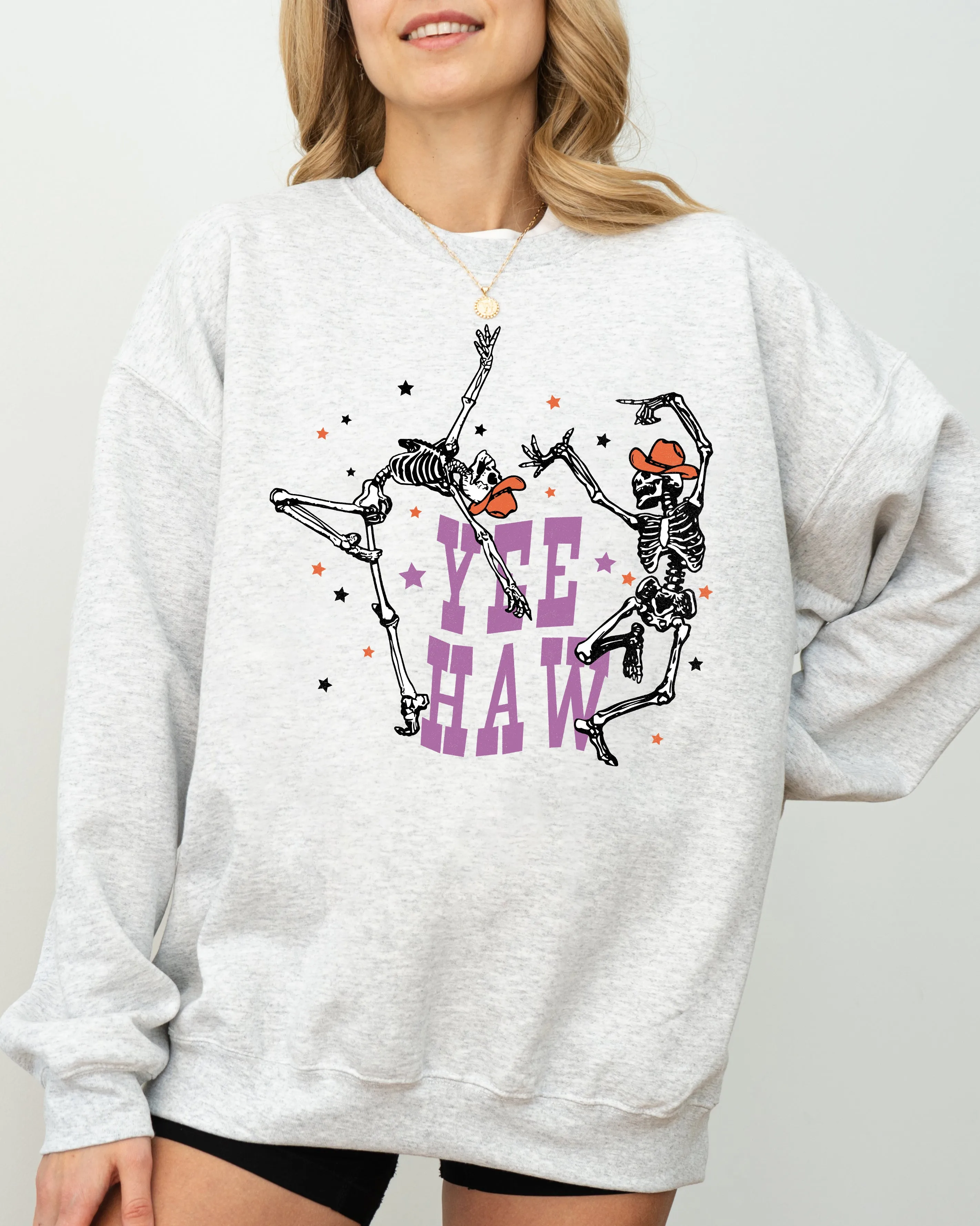 Yee Haw, Dancing Skeletons, Western, Witch, Skull, Aesthetic, Meme, Halloween, Costume Sweatshirt sold by Refinery Number One