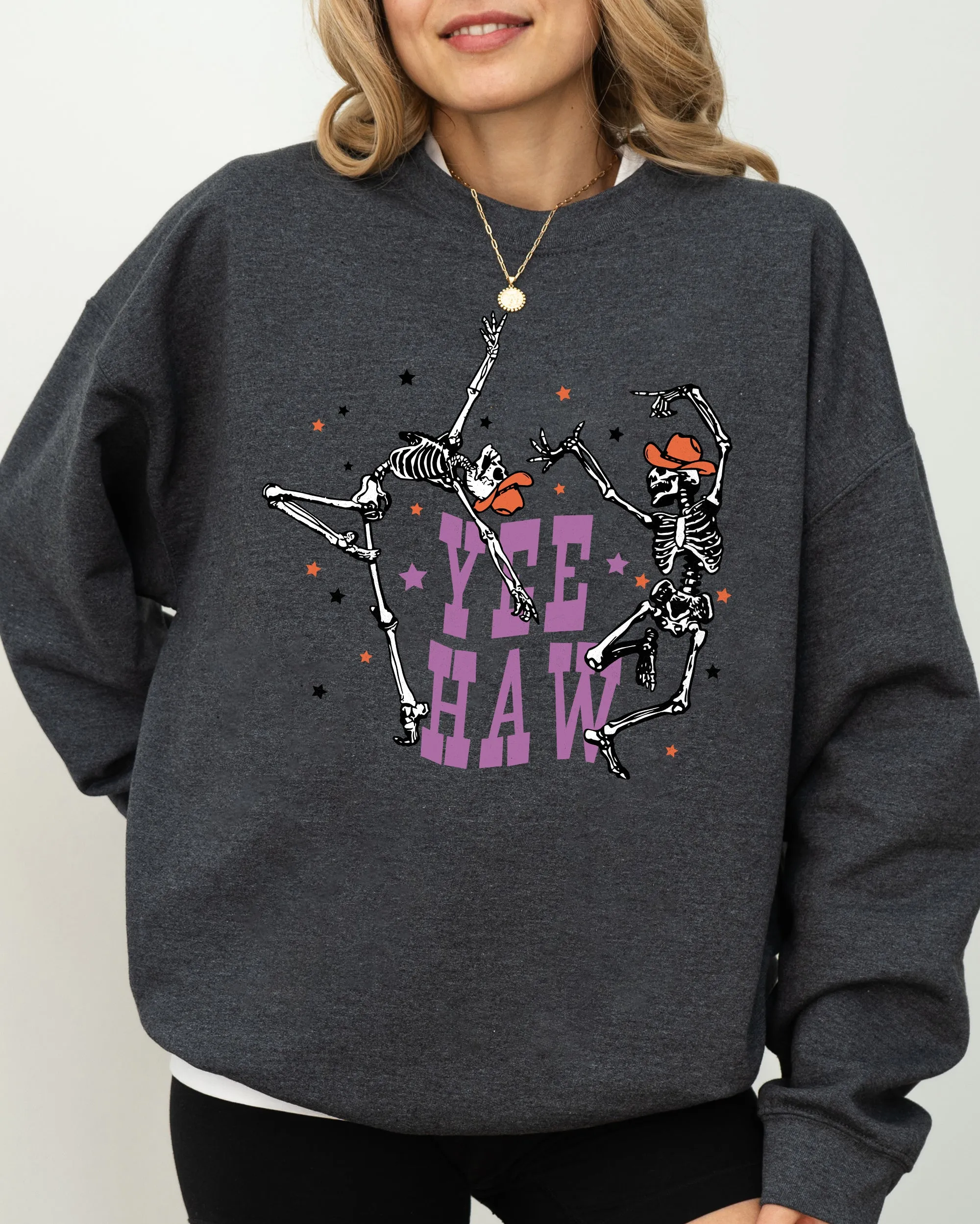 Yee Haw, Dancing Skeletons, Western, Witch, Skull, Aesthetic, Meme, Halloween, Costume Sweatshirt sold by Refinery Number One product image thumbnail 4