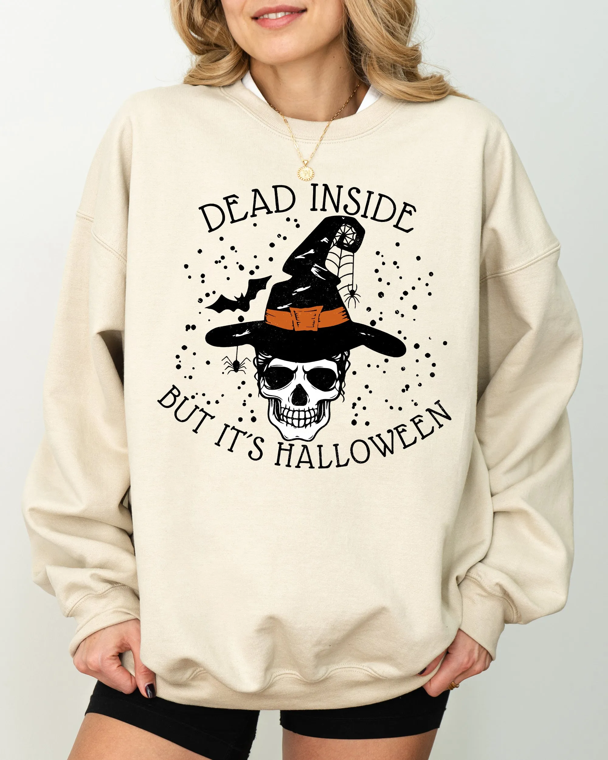 Dead Inside, Skeleton, Ghost, Western, Witch, Skull, Aesthetic, Meme, Halloween, Costume Sweatshirt sold by Refinery Number One