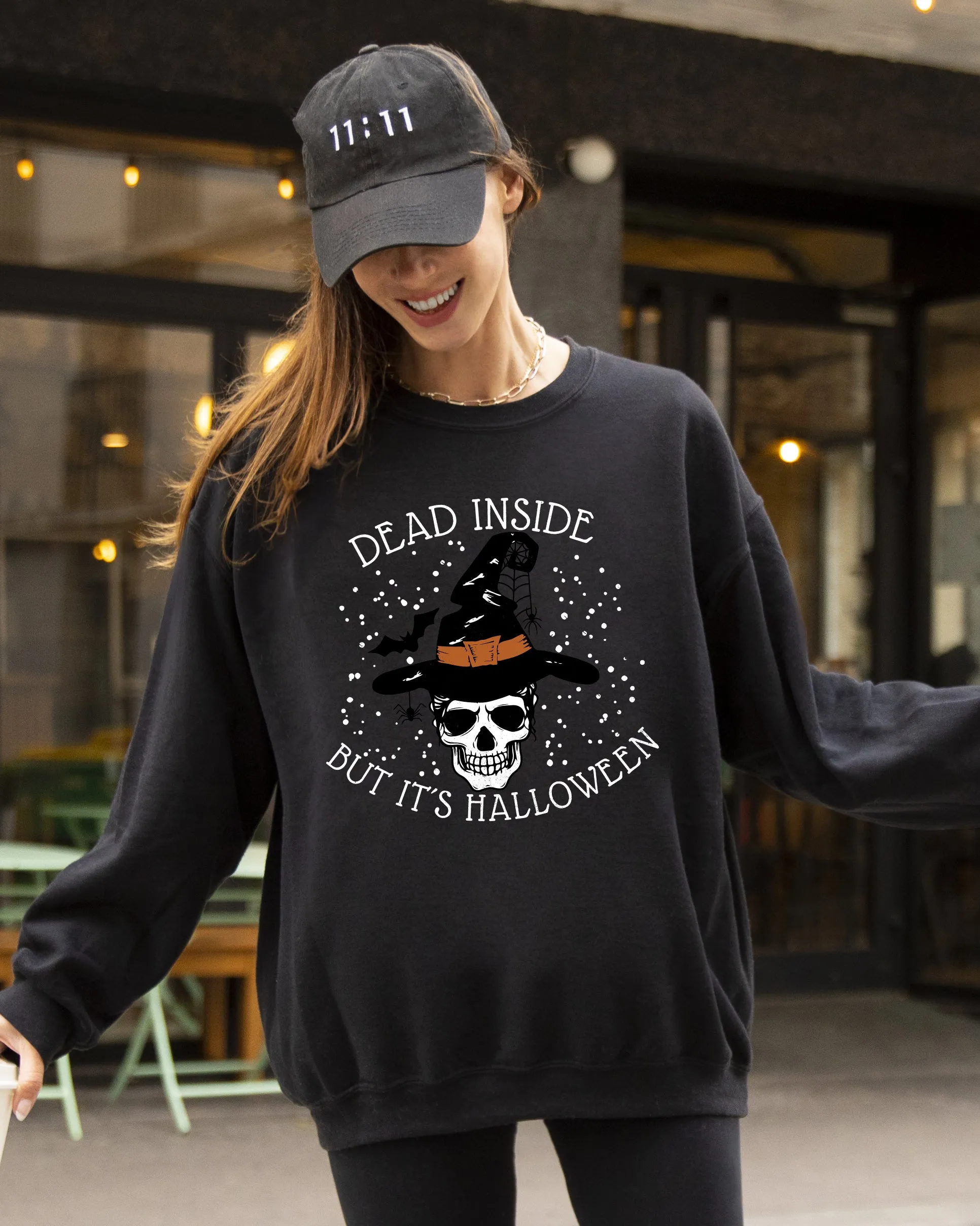 Dead Inside, Skeleton, Ghost, Western, Witch, Skull, Aesthetic, Meme, Halloween, Costume Sweatshirt sold by Refinery Number One product image thumbnail 4