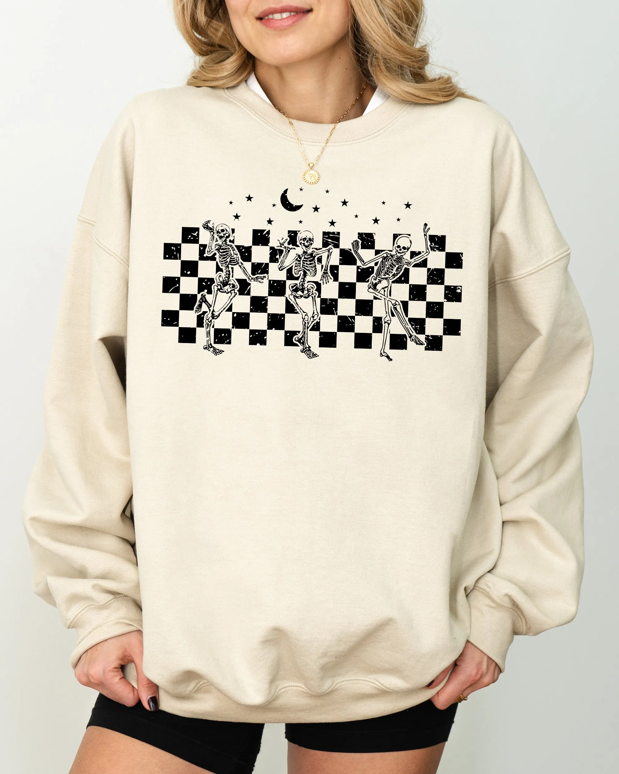 Dancing Skeletons, Checkered, Ghost, Western, Witch, Skull, Aesthetic, Meme, Halloween, Costume Sweatshirt sold by Refinery Number One product image thumbnail 2