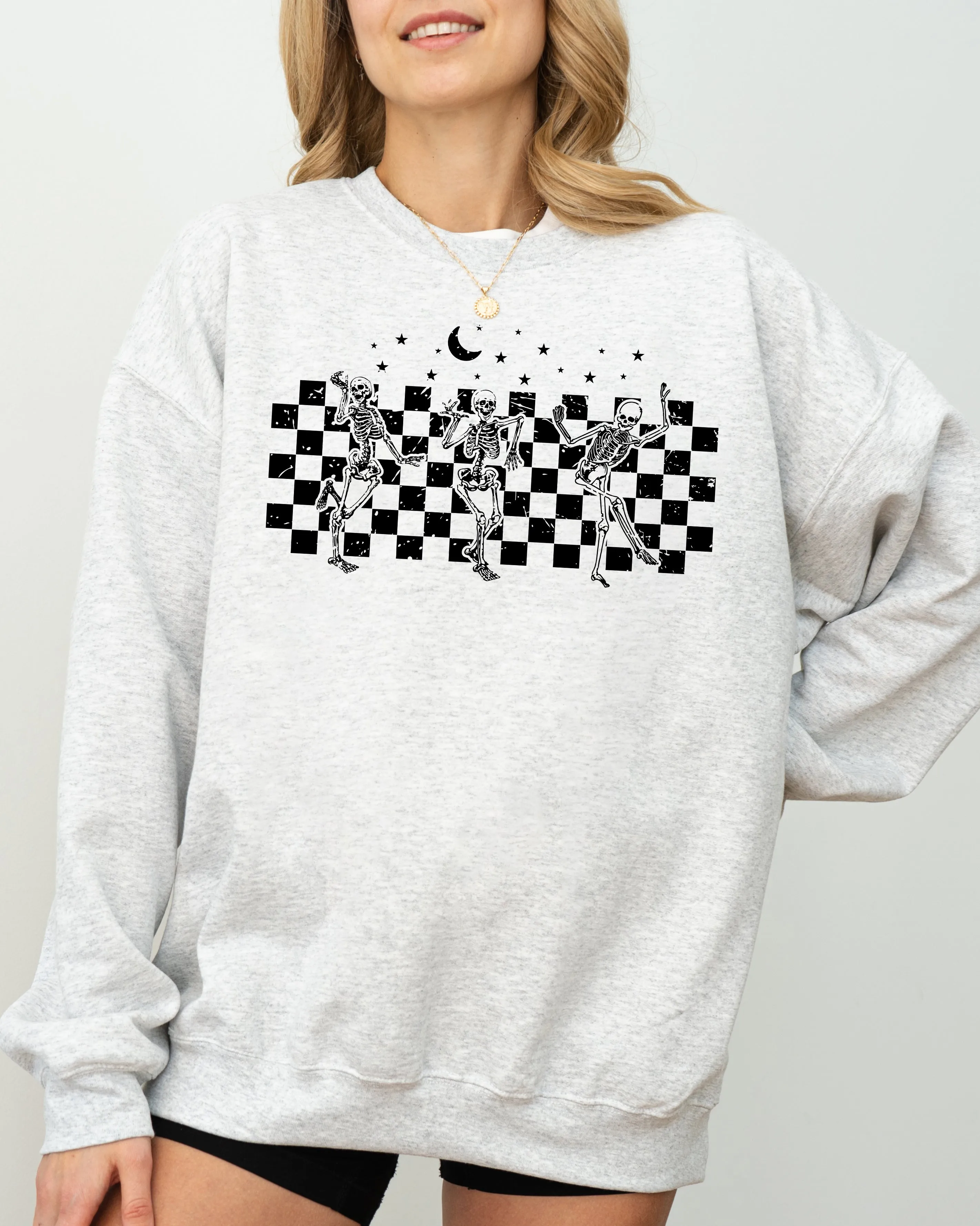 Dancing Skeletons, Checkered, Ghost, Western, Witch, Skull, Aesthetic, Meme, Halloween, Costume Sweatshirt sold by Refinery Number One product image thumbnail 3