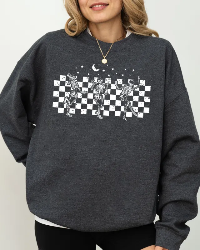 Dancing Skeletons, Checkered, Ghost, Western, Witch, Skull, Aesthetic, Meme, Halloween, Costume Sweatshirt sold by Refinery Number One