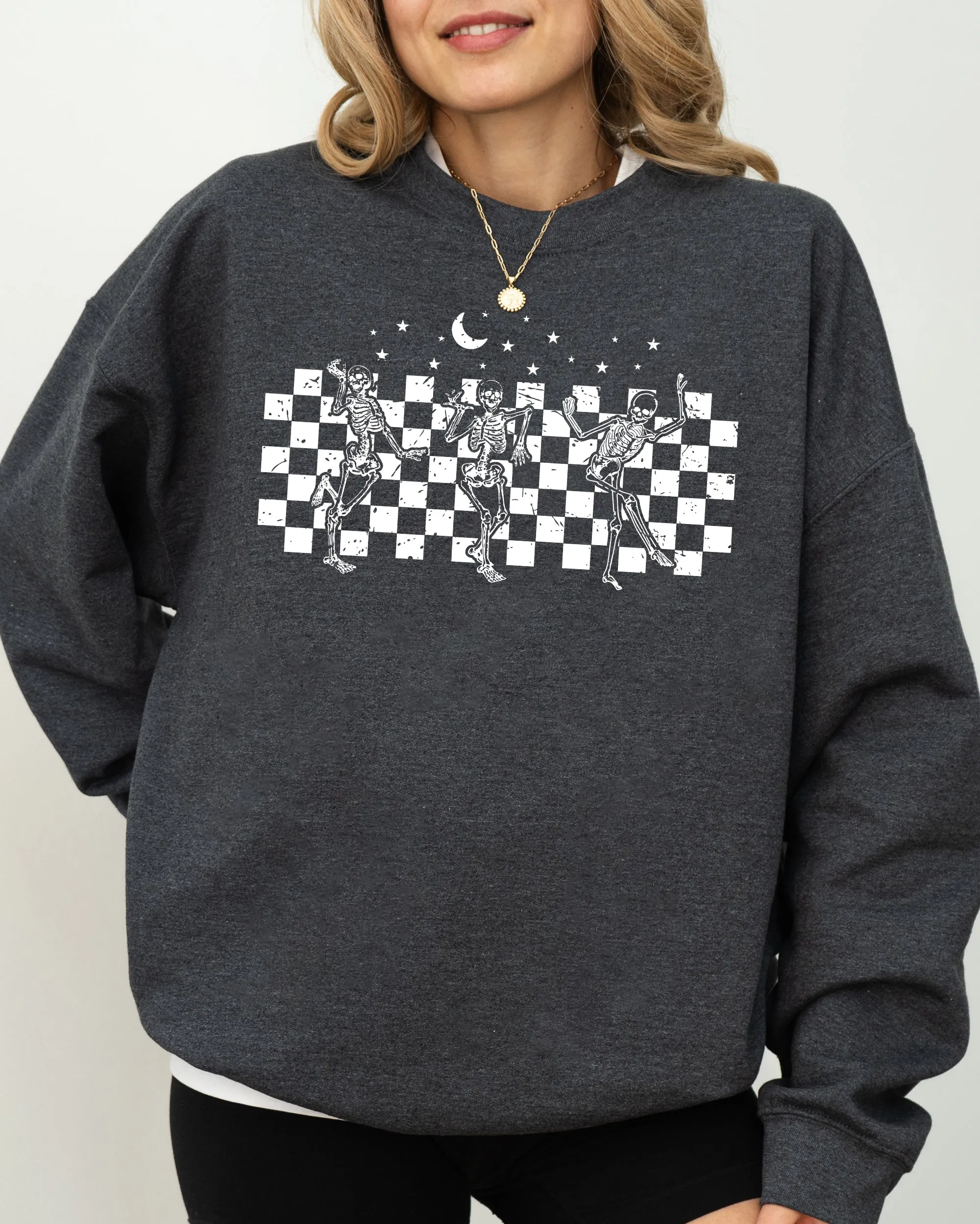 Dancing Skeletons, Checkered, Ghost, Western, Witch, Skull, Aesthetic, Meme, Halloween, Costume Sweatshirt sold by Refinery Number One