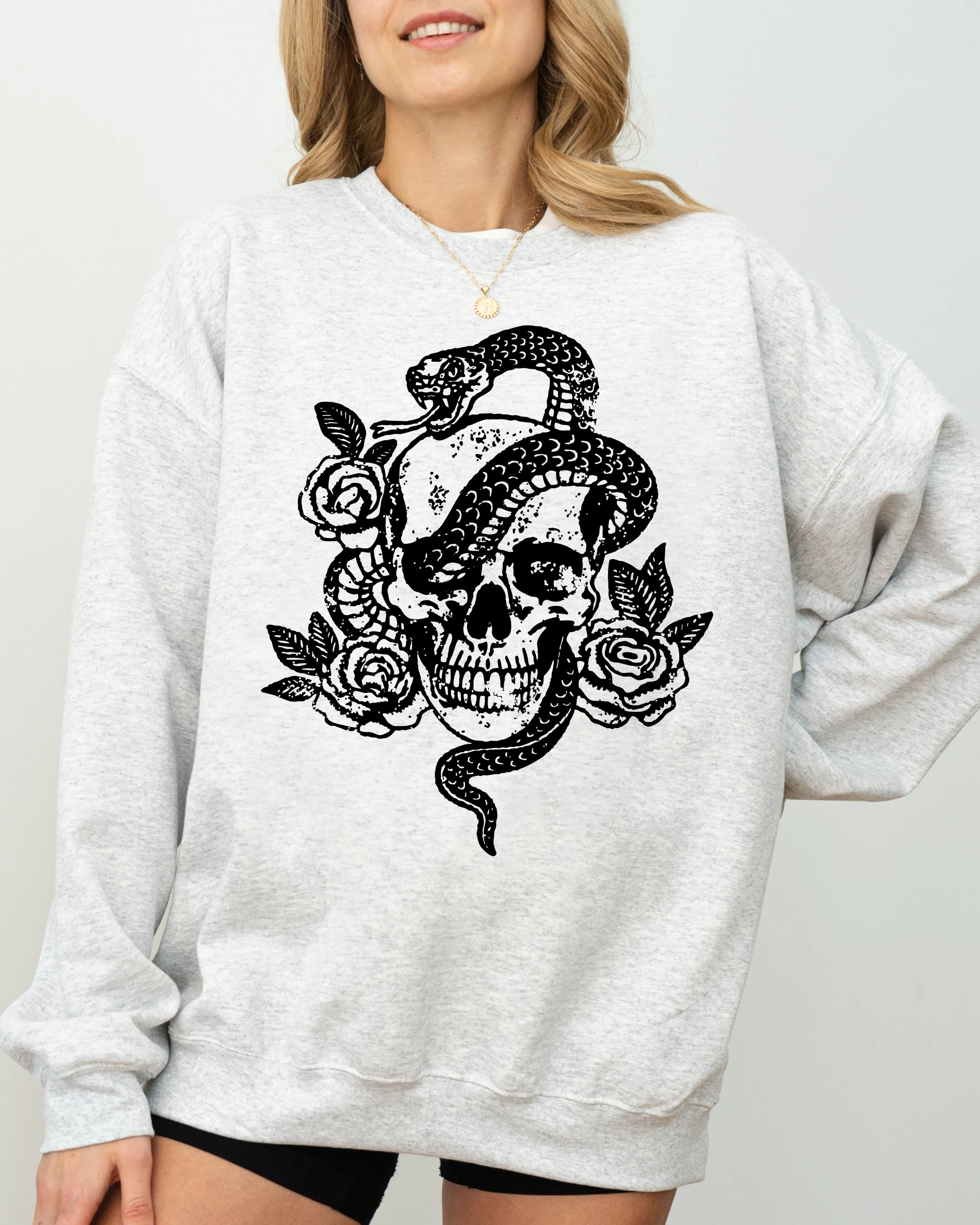 Skull, Roses, Snake, Skeleton, Ghost, Western, Witch, Aesthetic, Meme, Halloween, Costume Sweatshirt sold by Refinery Number One product image thumbnail 2