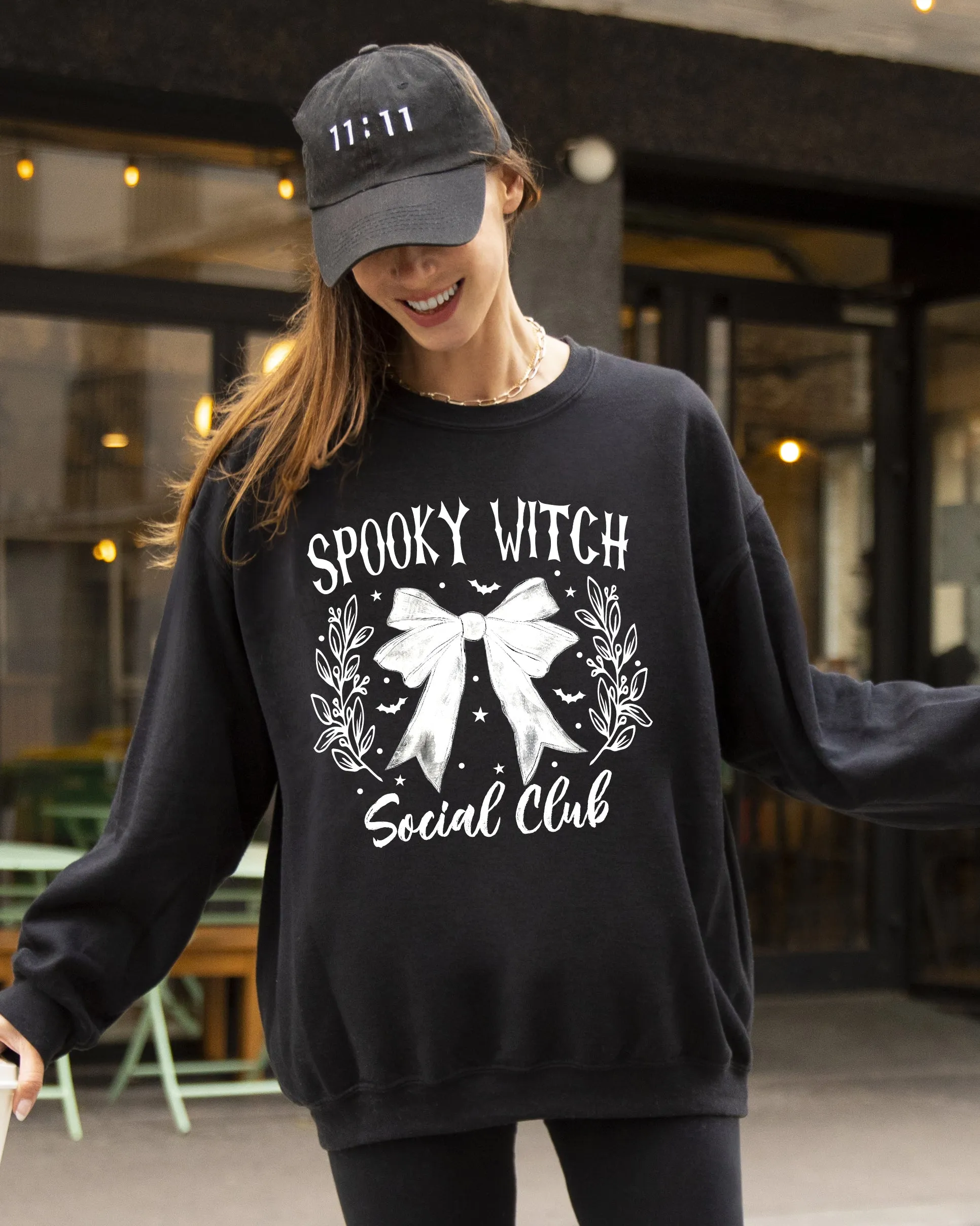 Spooky Witch Social Club, Ghost, Spooky, Scary, Skeleton, Skull, Western, Witch, Aesthetic, Meme, Halloween, Costume Sweatshirt sold by Refinery Number One