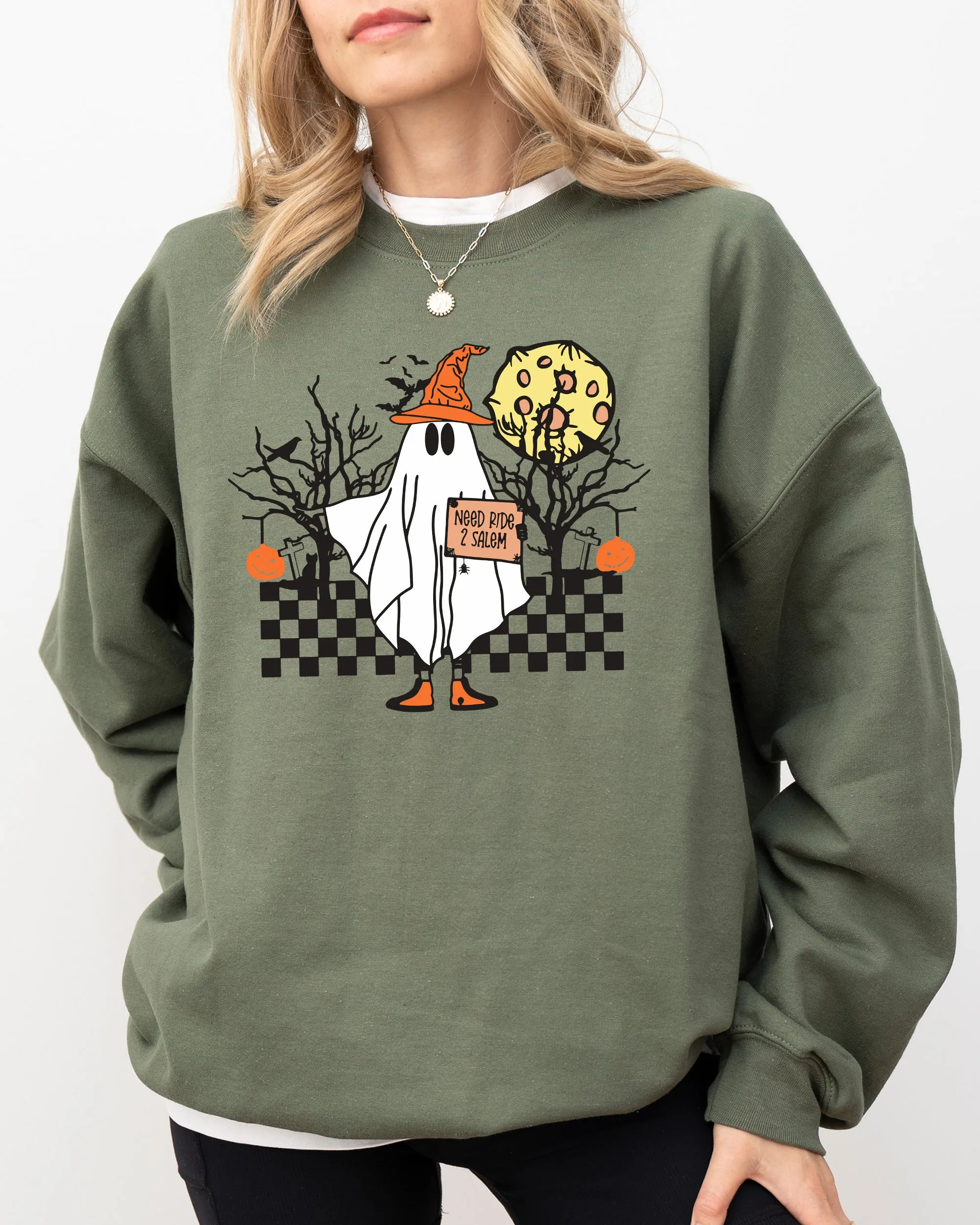 Need Ride to Salem, Ghost, Spooky, Scary, Skeleton, Skull, Western, Witch, Aesthetic, Meme, Halloween, Costume Sweatshirt sold by Refinery Number One product image thumbnail 5