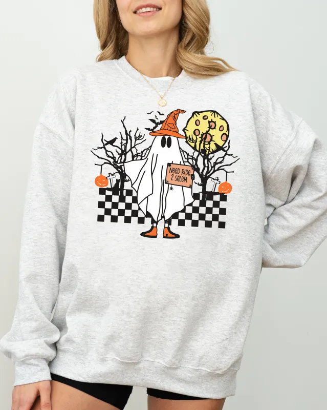 Need Ride to Salem, Ghost, Spooky, Scary, Skeleton, Skull, Western, Witch, Aesthetic, Meme, Halloween, Costume Sweatshirt sold by Refinery Number One