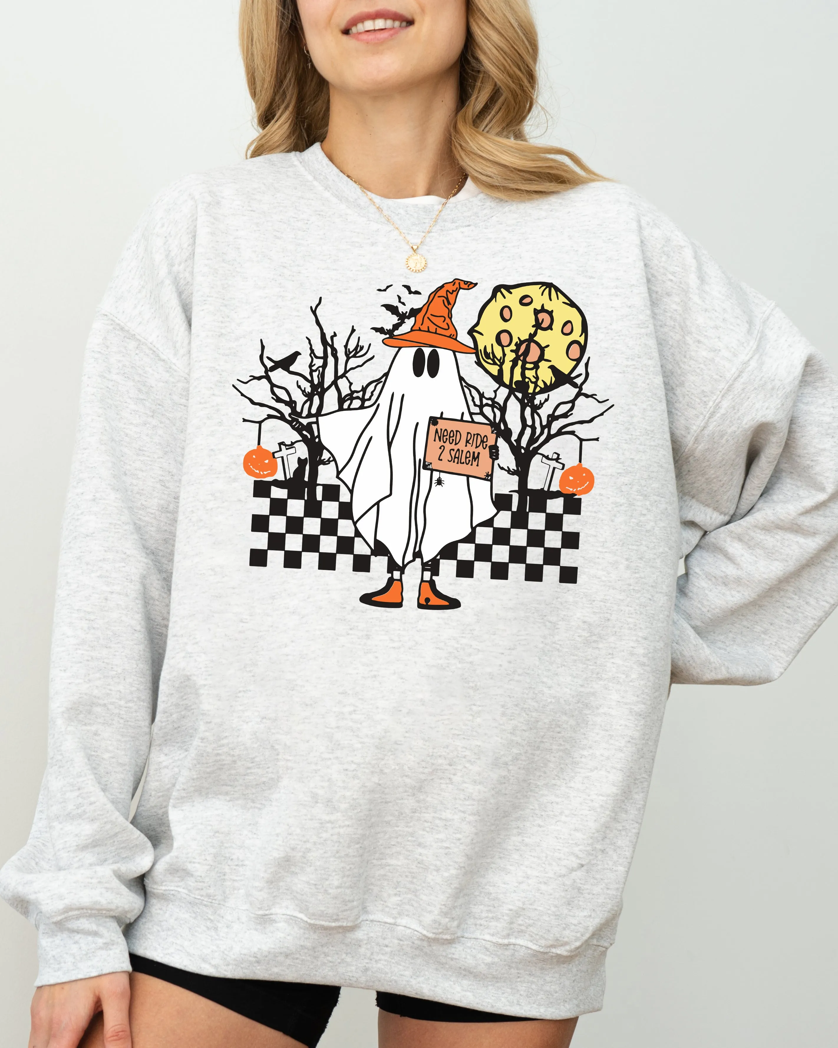 Need Ride to Salem, Ghost, Spooky, Scary, Skeleton, Skull, Western, Witch, Aesthetic, Meme, Halloween, Costume Sweatshirt sold by Refinery Number One