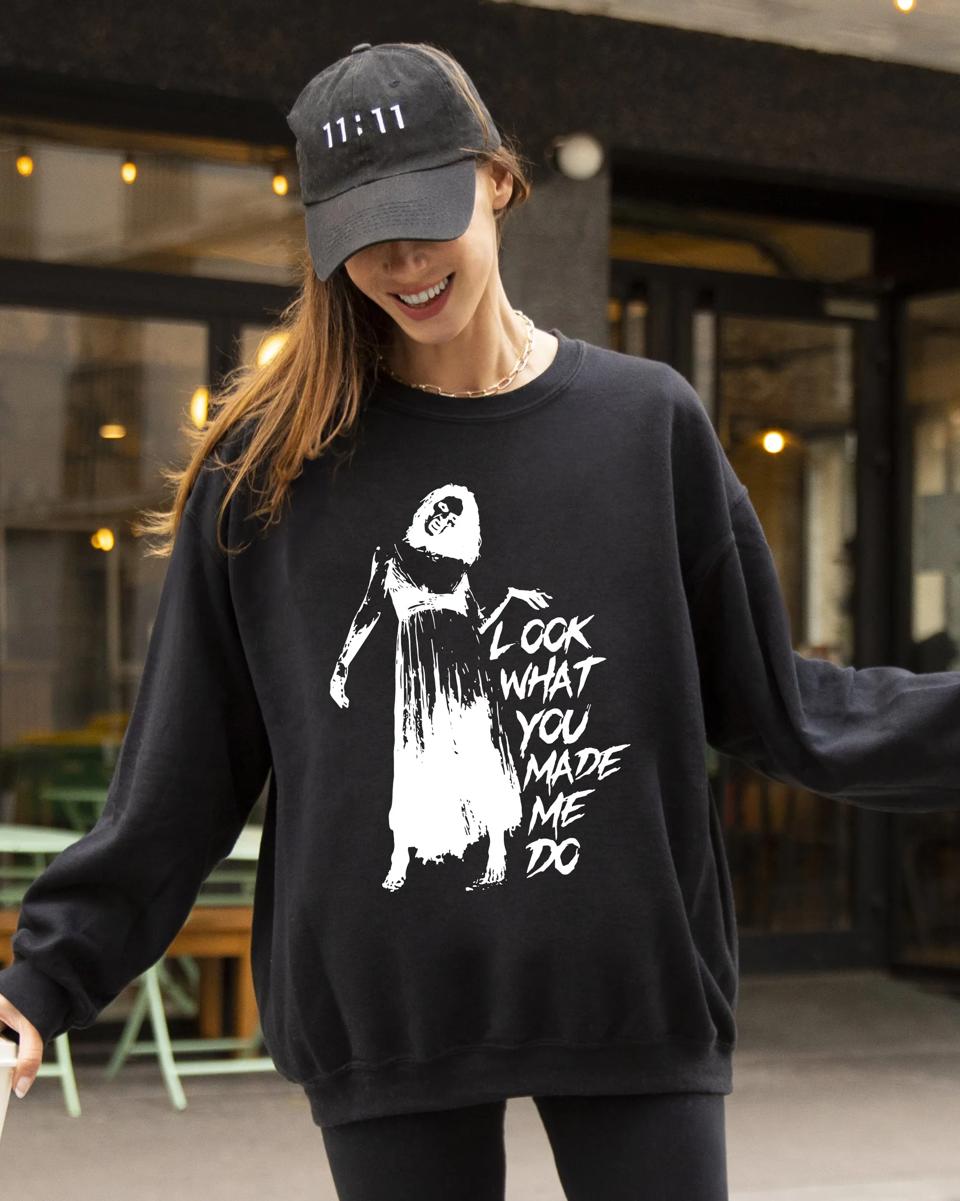 Look What You Made Me Do, Skeleton, Ghost, Spooky, Scary, Skull, Western, Witch, Aesthetic, Meme, Halloween, Costume Sweatshirt sold by Refinery Number One product image thumbnail 4