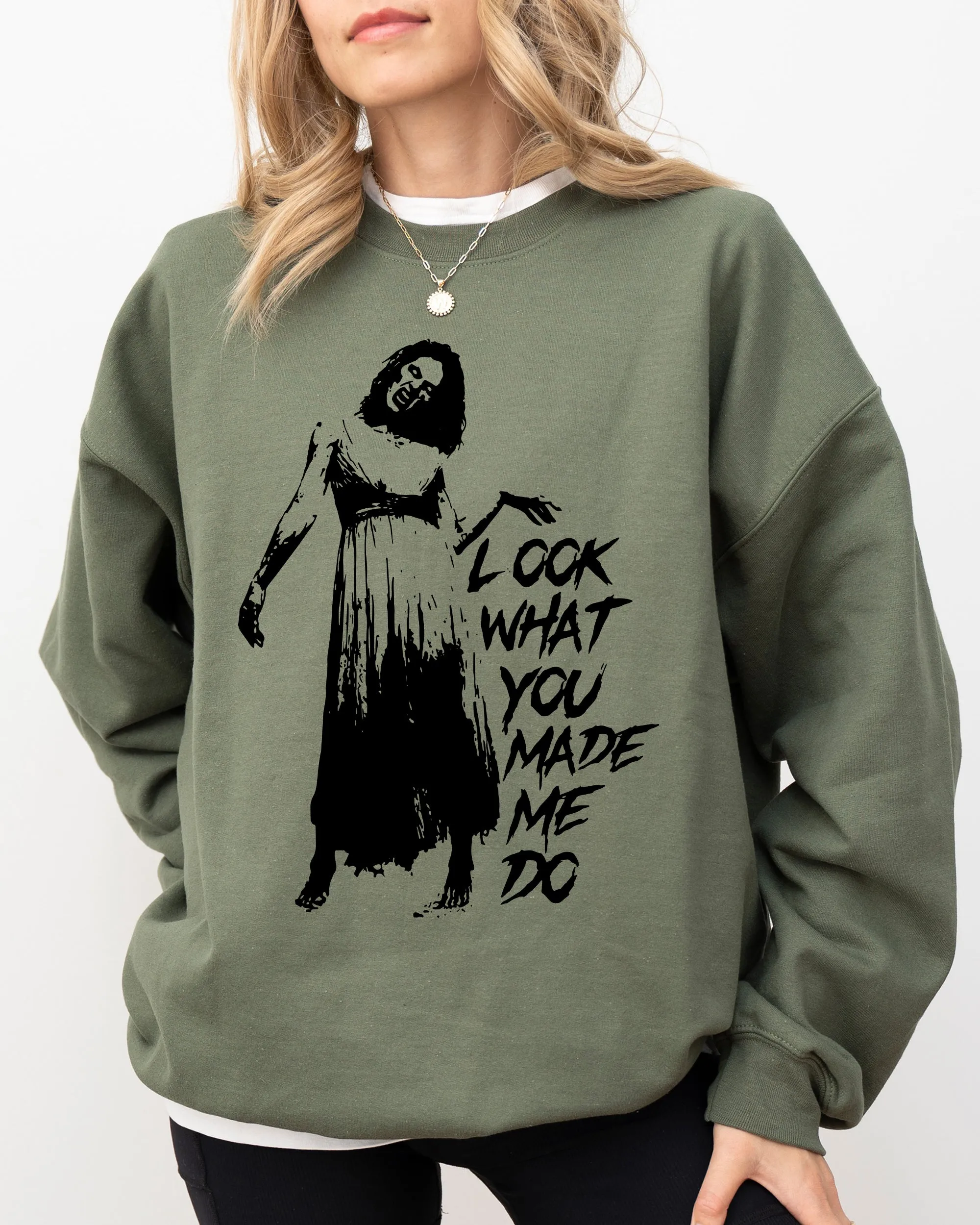 Look What You Made Me Do, Skeleton, Ghost, Spooky, Scary, Skull, Western, Witch, Aesthetic, Meme, Halloween, Costume Sweatshirt sold by Refinery Number One product image thumbnail 3