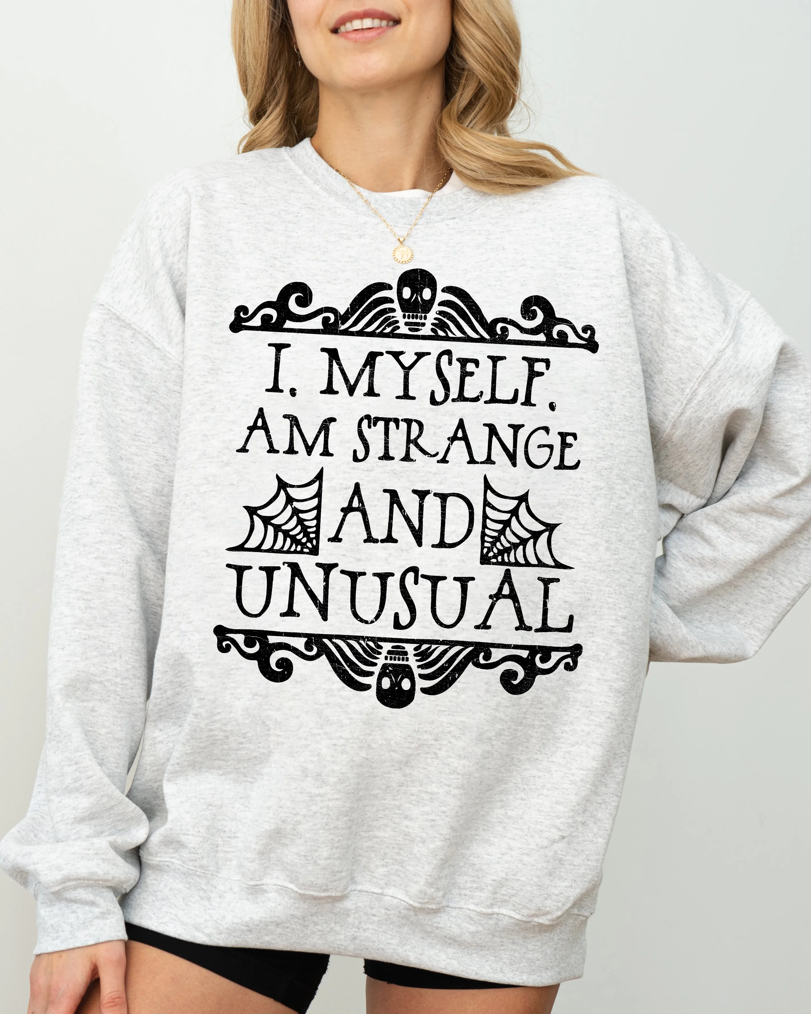 Strange and Unusual, Skeleton, Ghost, Spooky, Scary, Skull, Western, Witch, Aesthetic, Meme, Halloween, Costume Sweatshirt sold by Refinery Number One product image thumbnail 2