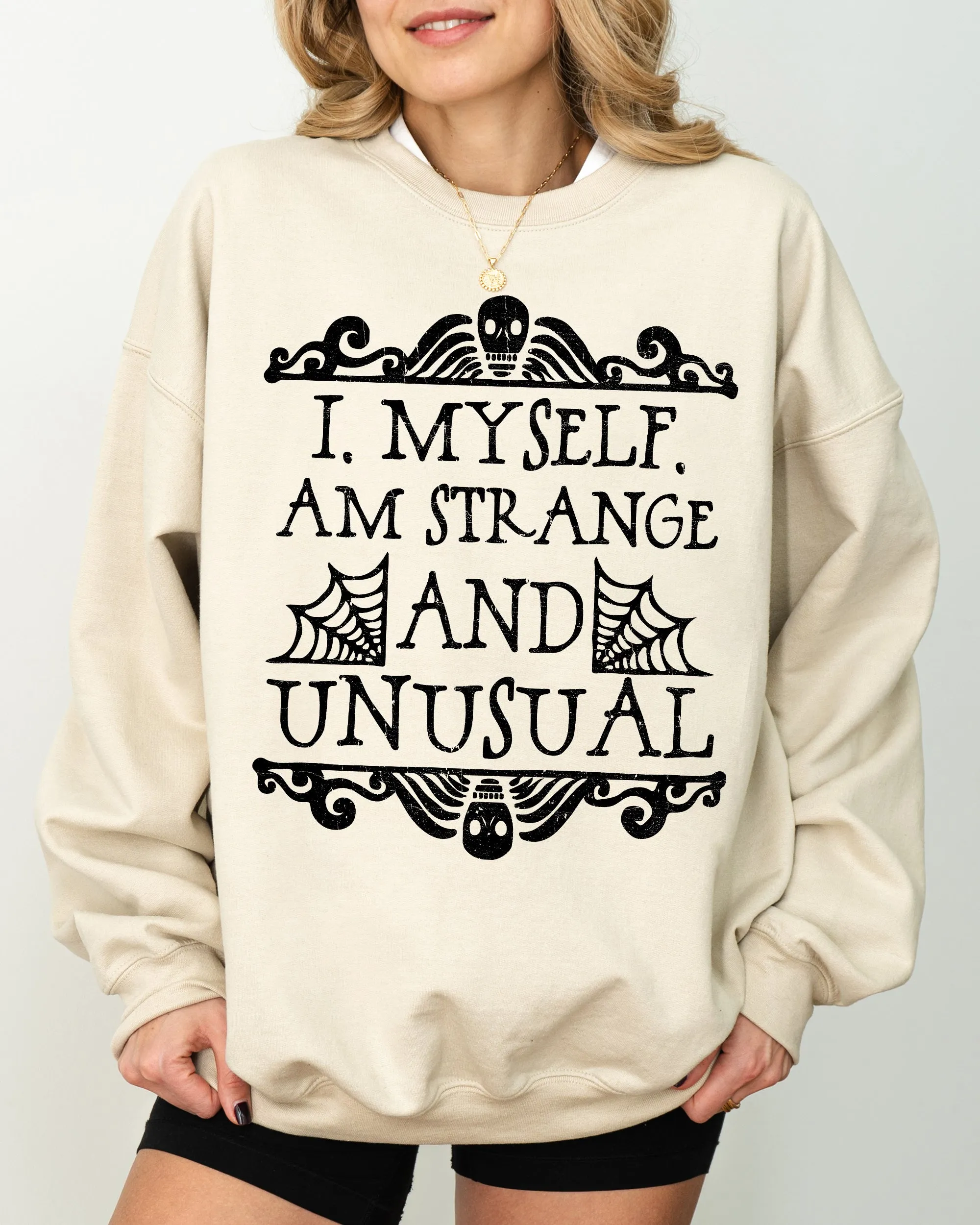 Strange and Unusual, Skeleton, Ghost, Spooky, Scary, Skull, Western, Witch, Aesthetic, Meme, Halloween, Costume Sweatshirt sold by Refinery Number One product image thumbnail 4