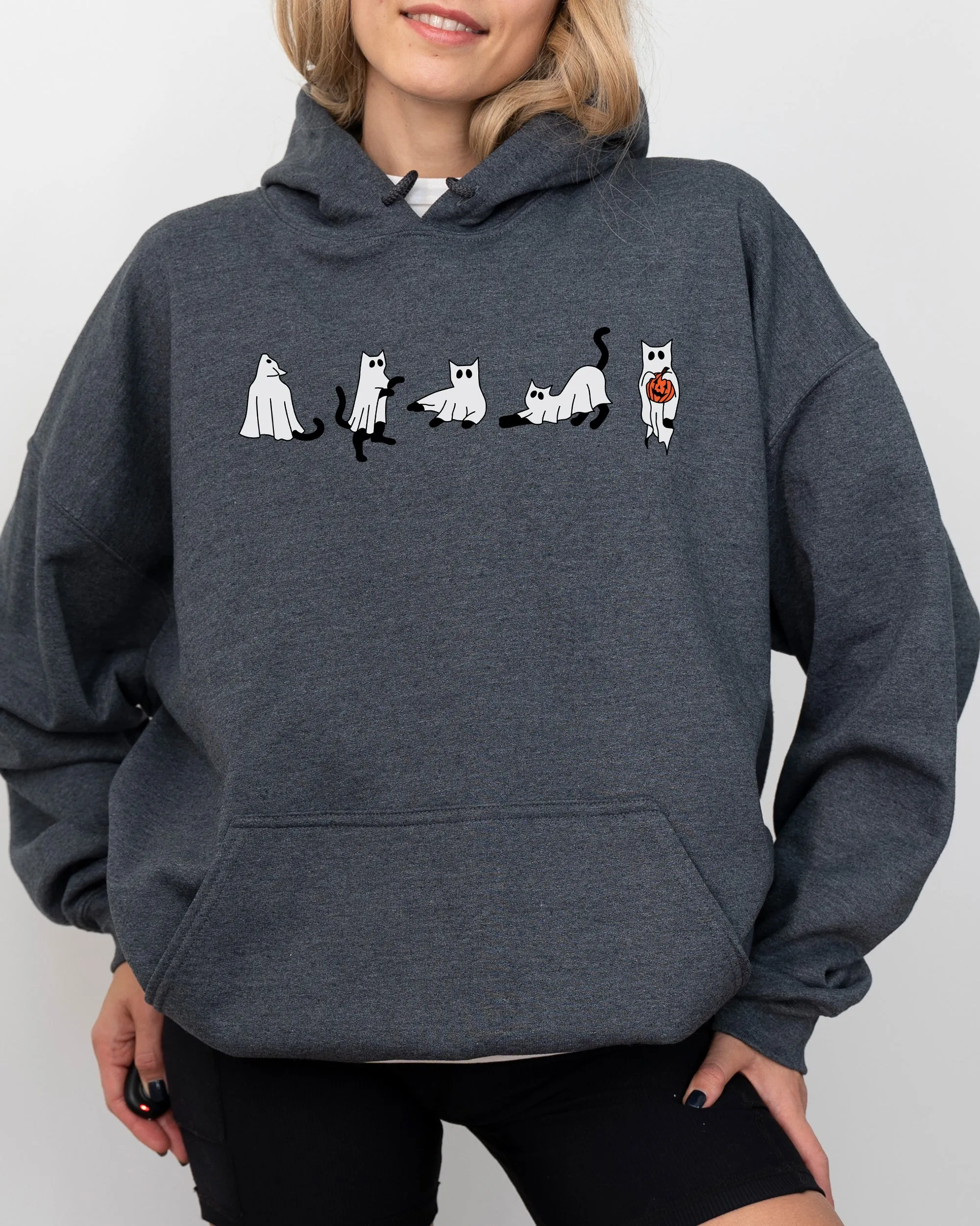 Cat Ghosts, Skeleton, Funny, Witch, Aesthetic, Meme, Halloween, Spooky, Costume, Hoodie, Hooded Sweatshirt sold by Refinery Number One product image thumbnail 5