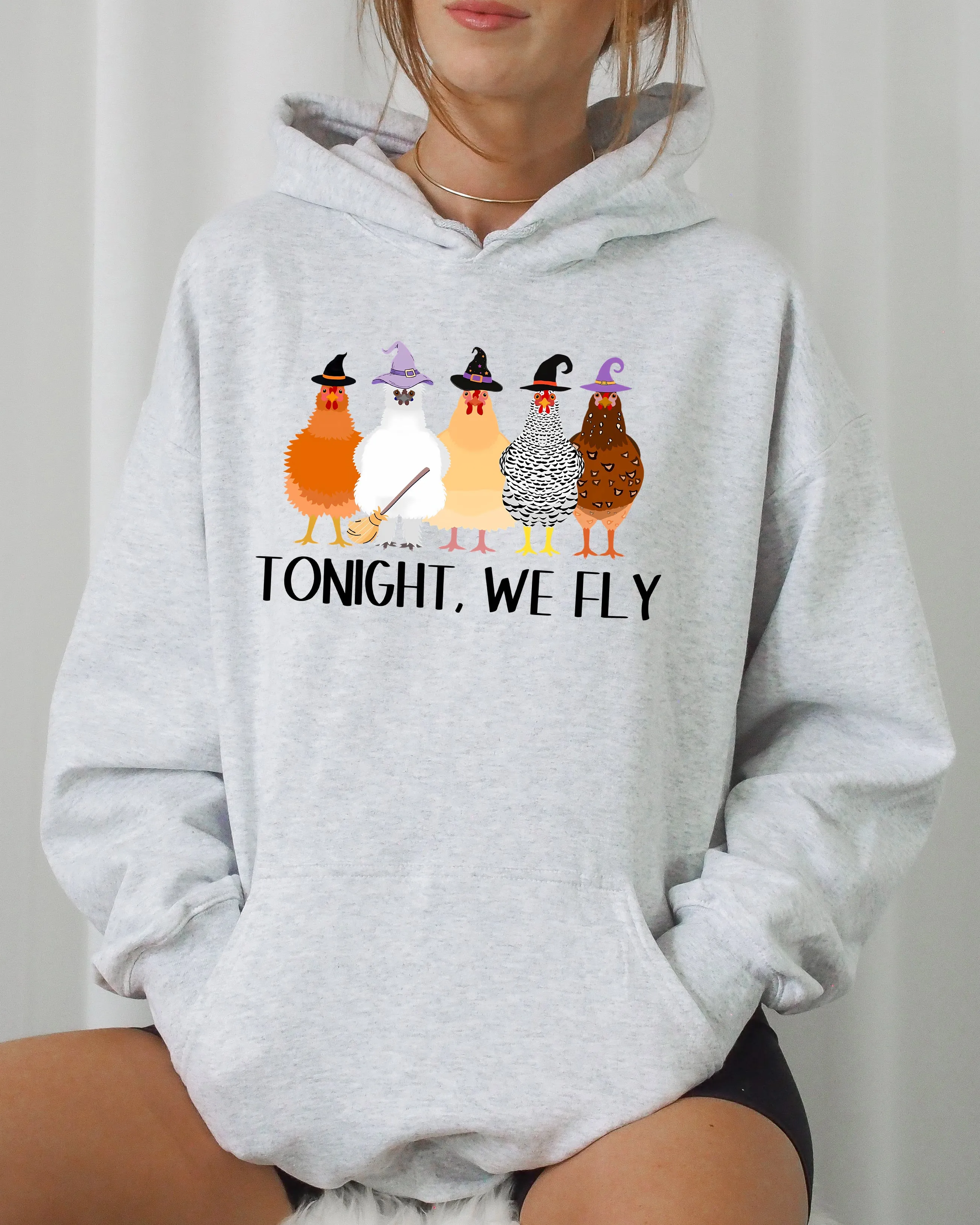 Tonight We Fly, Chickens, Skeleton, Funny, Witch, Aesthetic, Meme, Halloween, Spooky, Costume, Hoodie, Hooded Sweatshirt sold by Refinery Number One