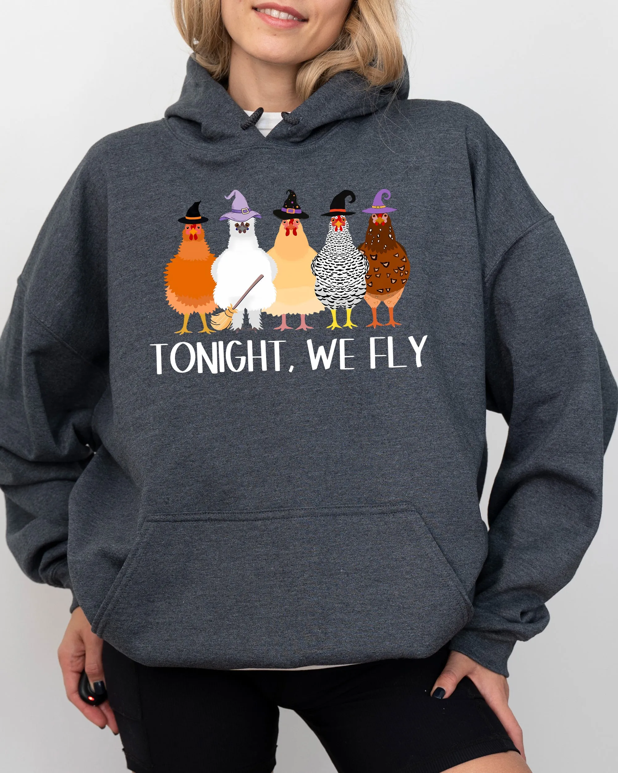 Tonight We Fly, Chickens, Skeleton, Funny, Witch, Aesthetic, Meme, Halloween, Spooky, Costume, Hoodie, Hooded Sweatshirt sold by Refinery Number One product image thumbnail 3