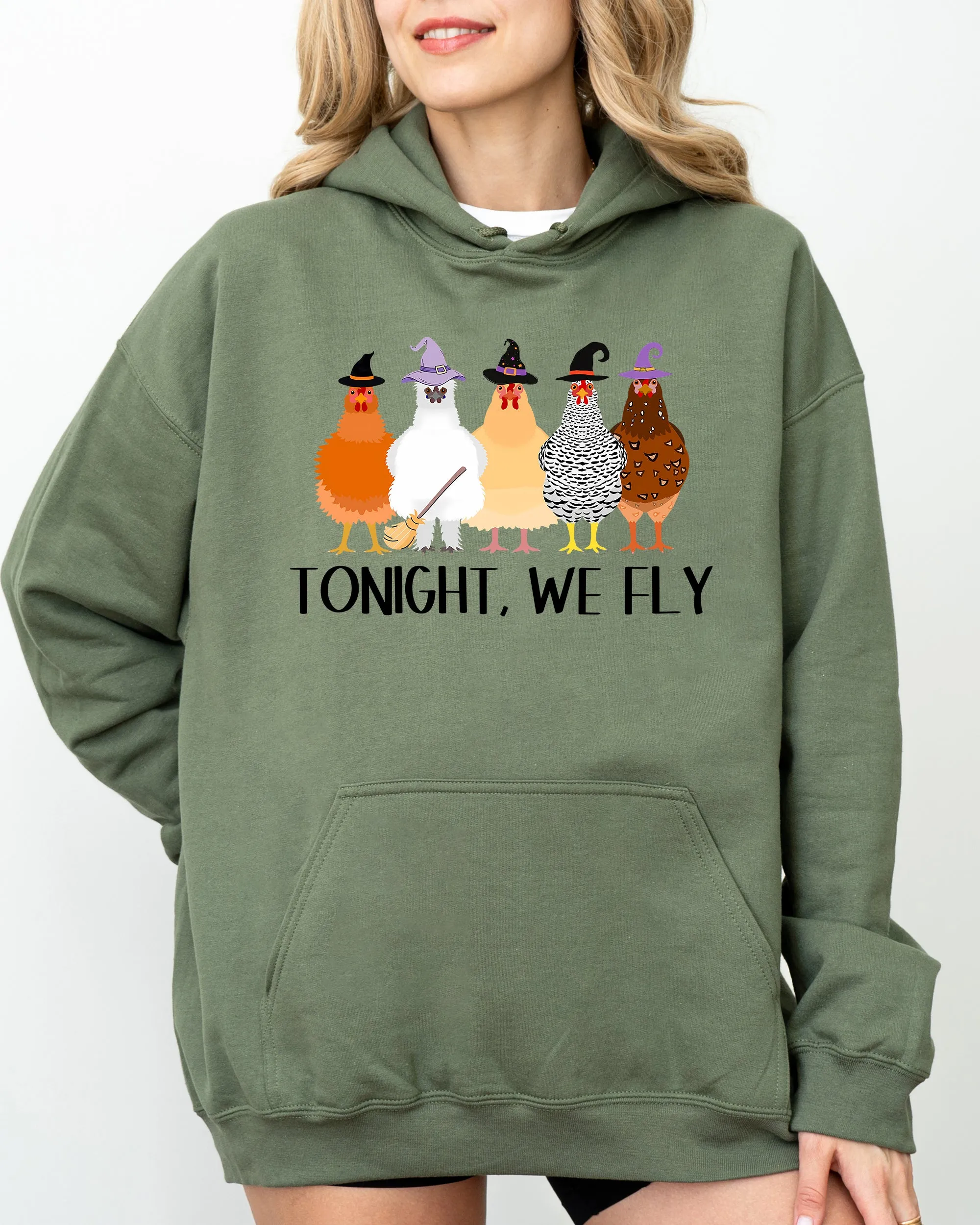 Tonight We Fly, Chickens, Skeleton, Funny, Witch, Aesthetic, Meme, Halloween, Spooky, Costume, Hoodie, Hooded Sweatshirt sold by Refinery Number One product image thumbnail 4