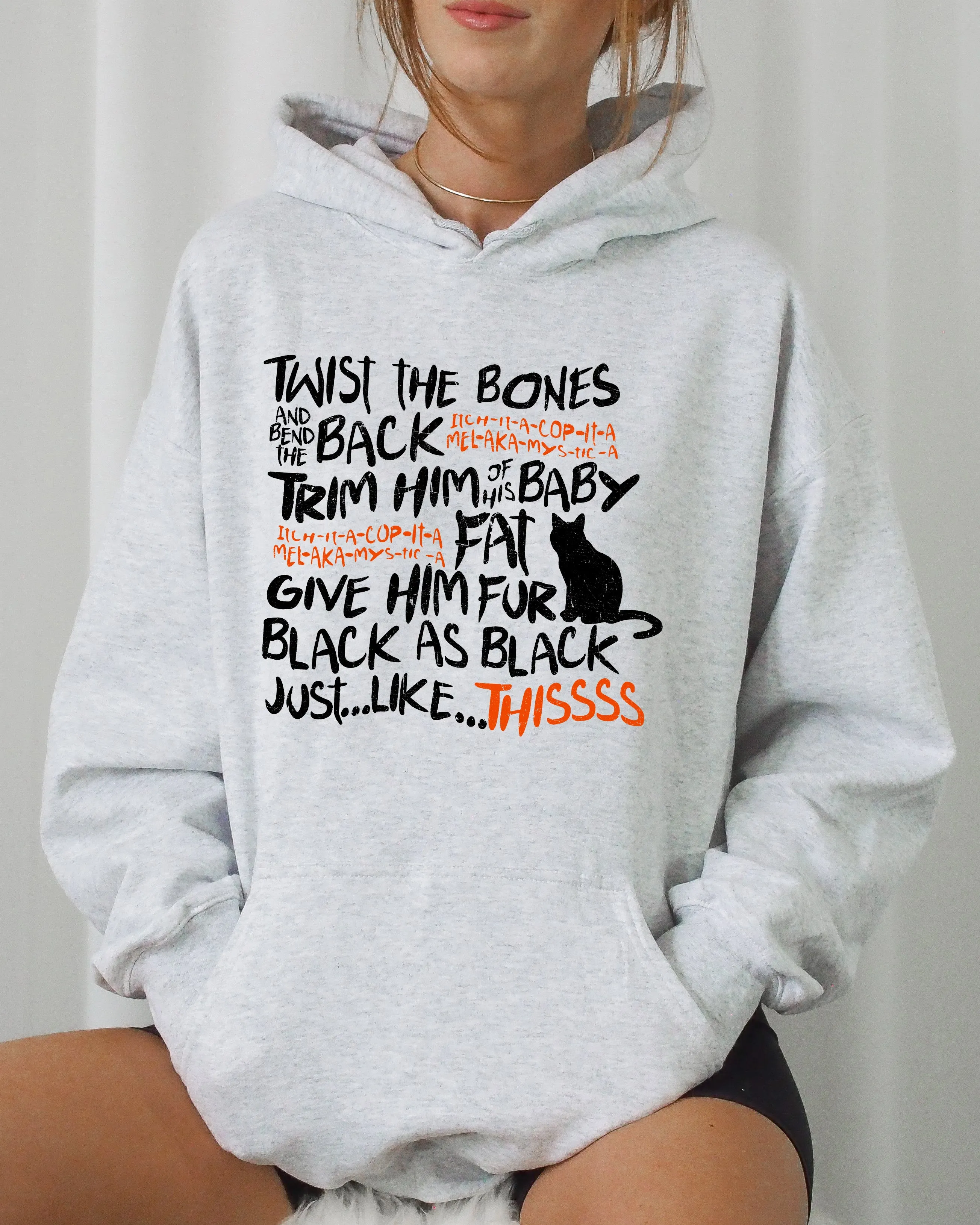 Twist The Bones, Cat, Skeleton, Spooky, Ghost, Funny, Witch, Aesthetic, Meme, Halloween, Costume, Hoodie, Hooded Sweatshirt sold by Refinery Number One
