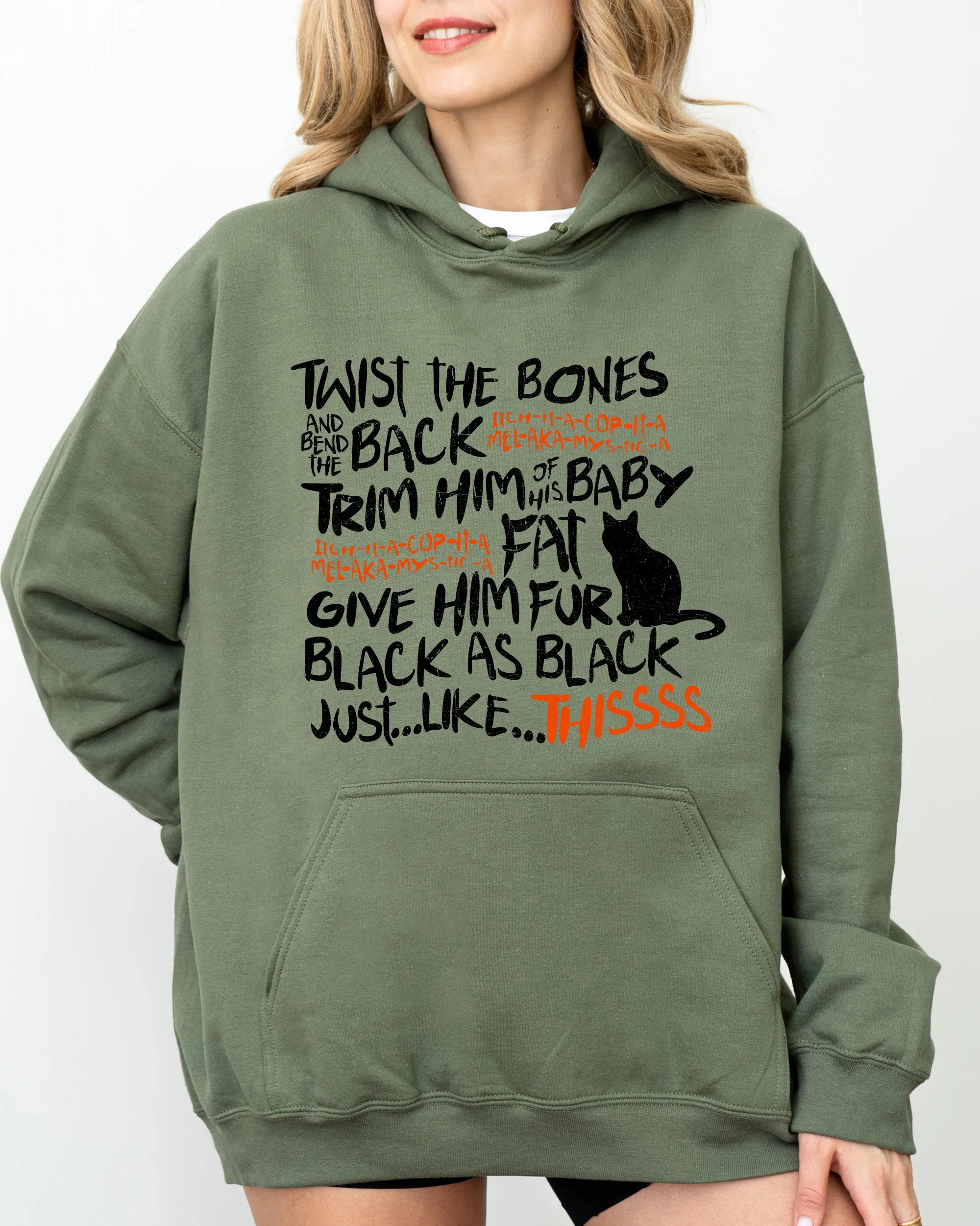 Twist The Bones, Cat, Skeleton, Spooky, Ghost, Funny, Witch, Aesthetic, Meme, Halloween, Costume, Hoodie, Hooded Sweatshirt sold by Refinery Number One product image thumbnail 2