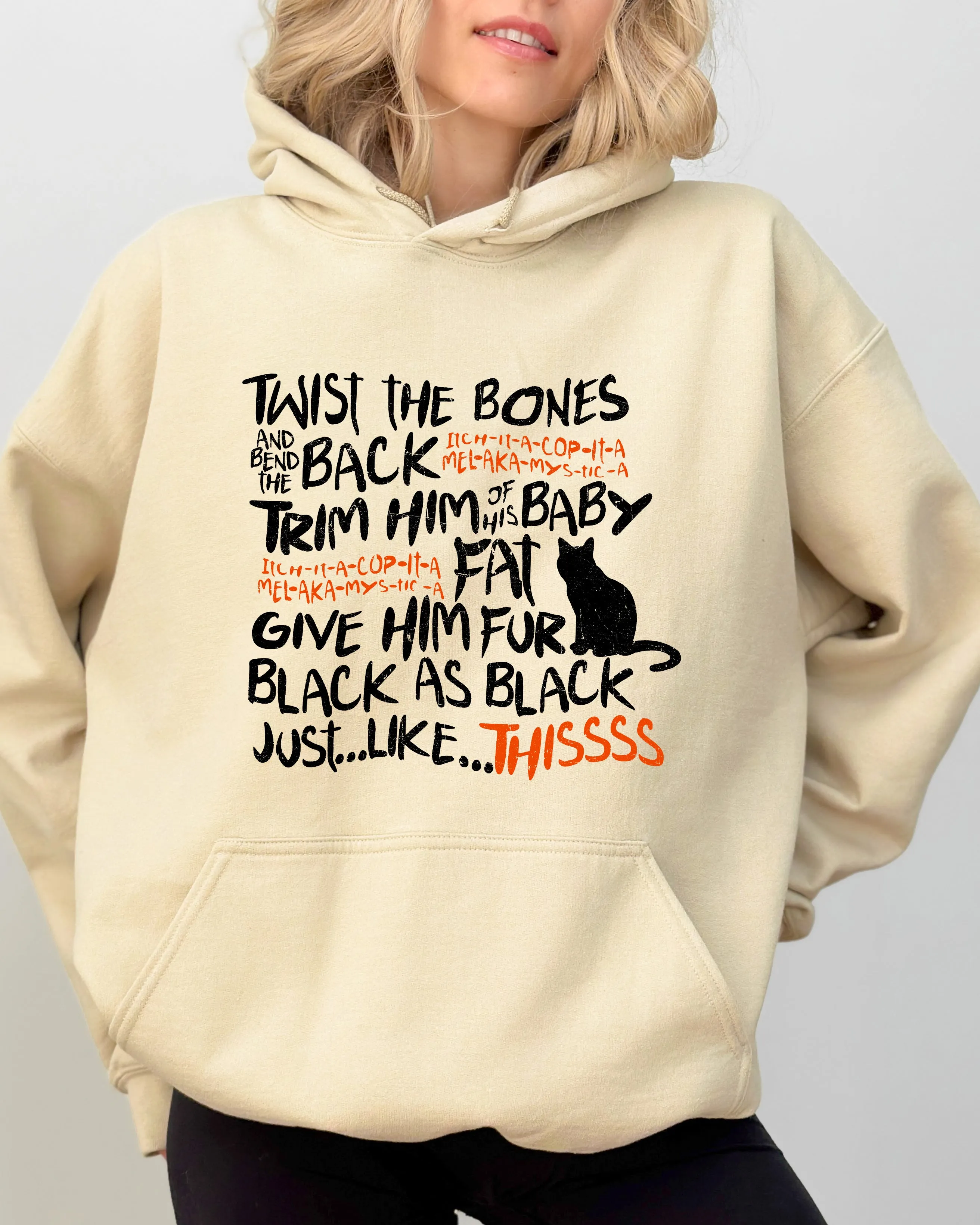 Twist The Bones, Cat, Skeleton, Spooky, Ghost, Funny, Witch, Aesthetic, Meme, Halloween, Costume, Hoodie, Hooded Sweatshirt sold by Refinery Number One product image thumbnail 3