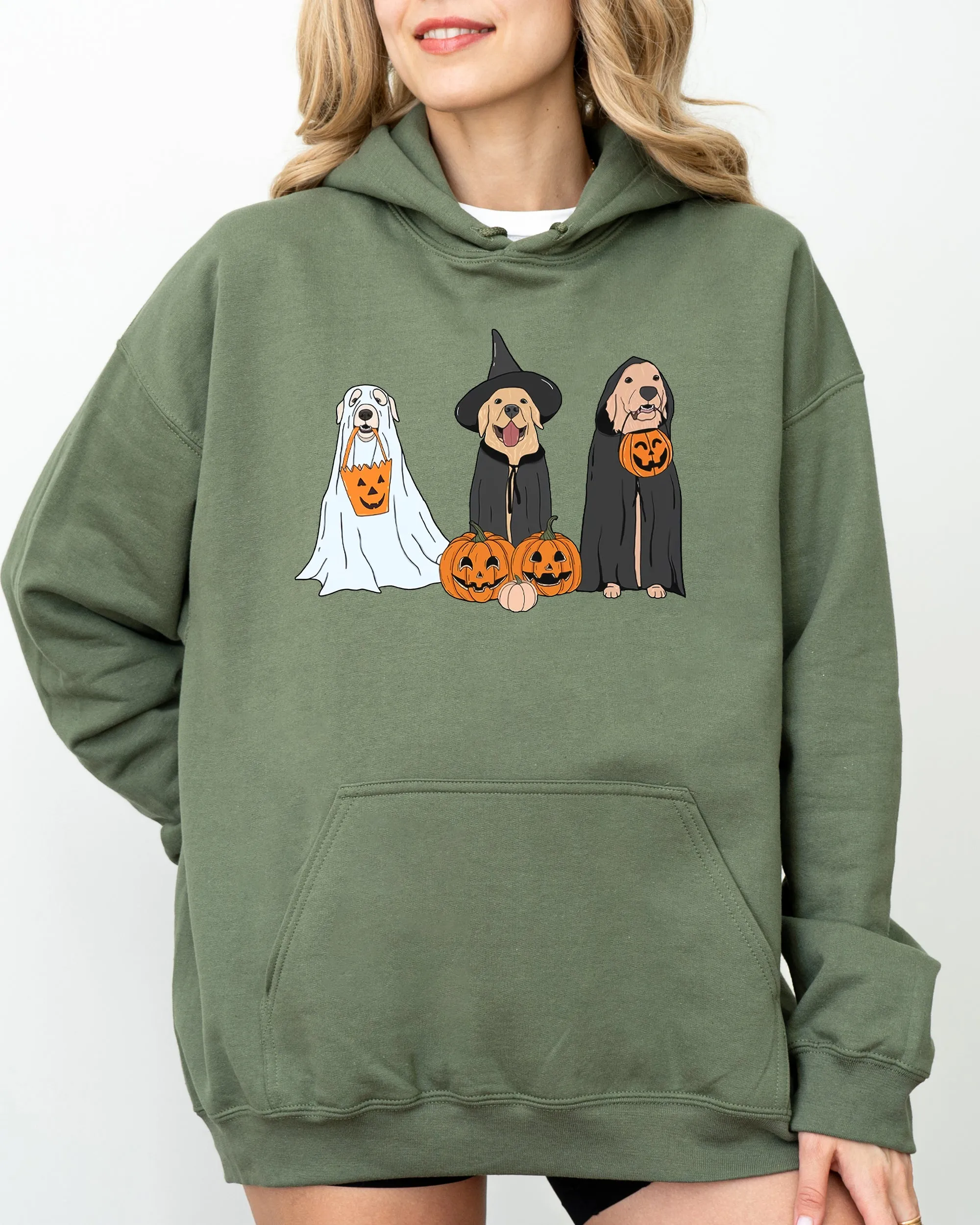 Dog Ghosts, Skeleton, Funny, Pumpkin, Spooky, Witch, Aesthetic, Meme, Halloween, Costume, Hoodie, Hooded Sweatshirt sold by Refinery Number One