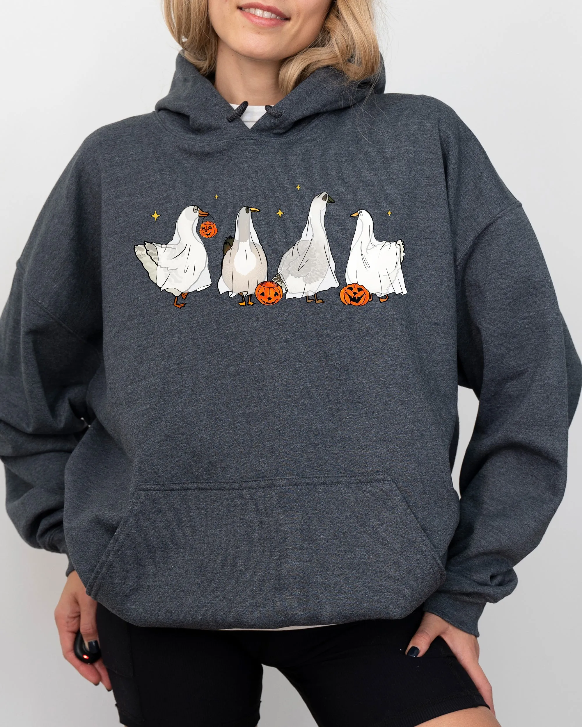 Ghost Geese, Farm, Skeleton, Funny, Pumpkin, Spooky, Witch, Aesthetic, Meme, Halloween, Costume, Hoodie, Hooded Sweatshirt sold by Refinery Number One