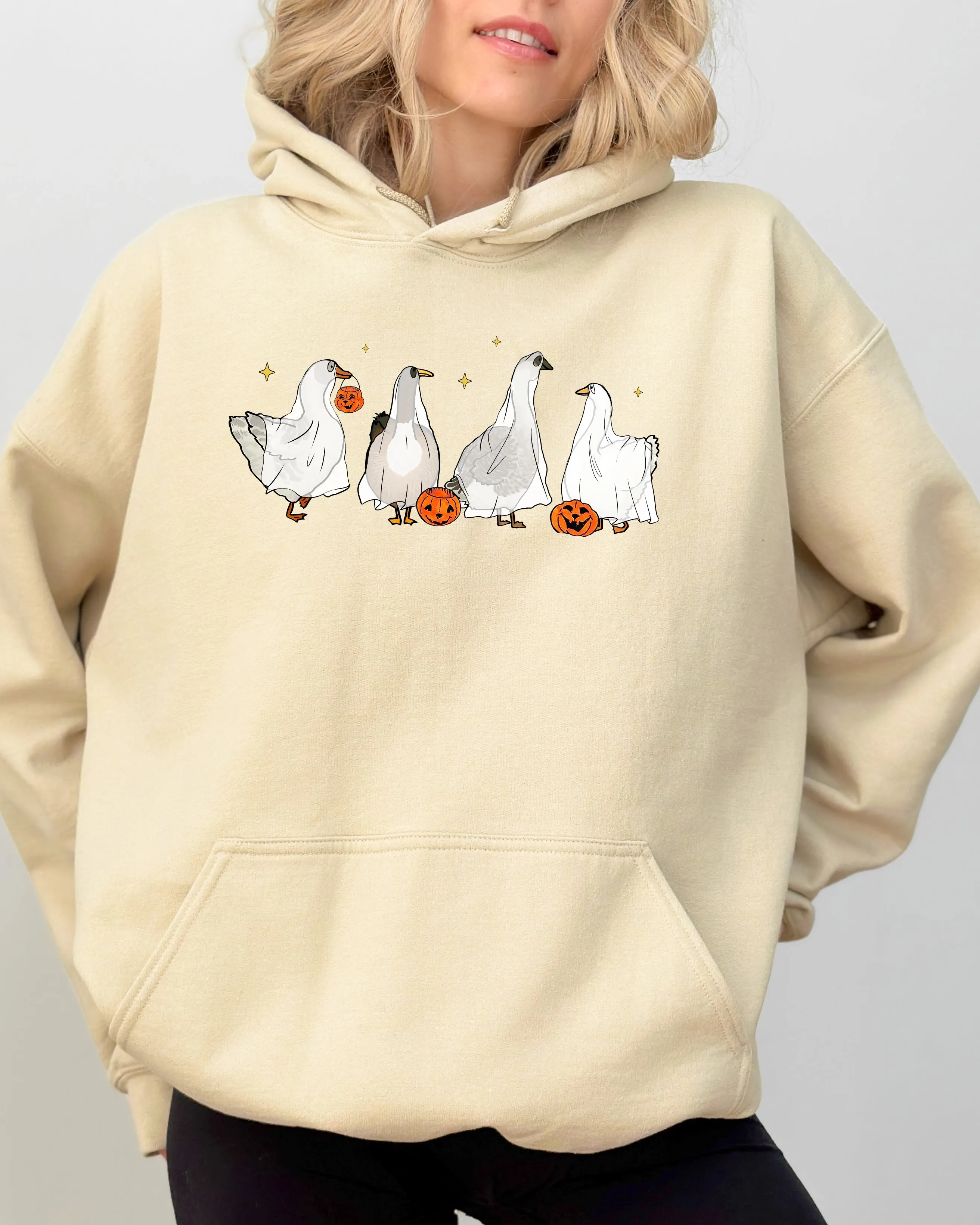 Ghost Geese, Farm, Skeleton, Funny, Pumpkin, Spooky, Witch, Aesthetic, Meme, Halloween, Costume, Hoodie, Hooded Sweatshirt sold by Refinery Number One product image thumbnail 5