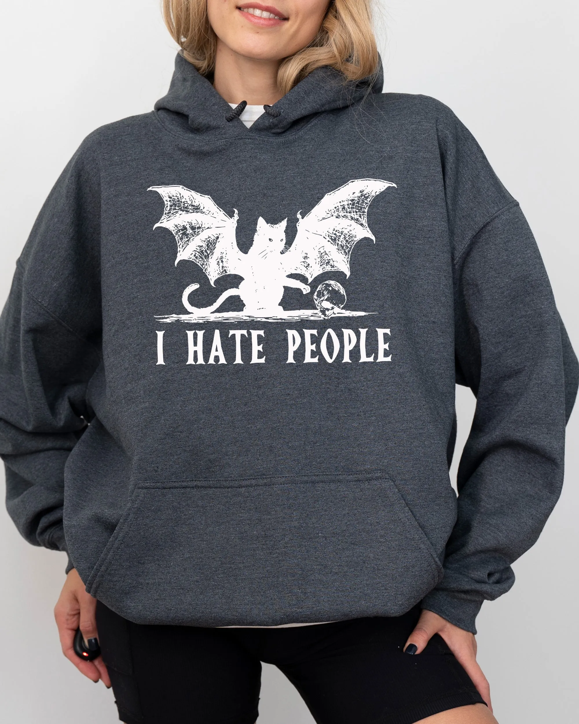 I Hate People, Bat, Skeleton, Funny, Ghost, Spooky, Witch, Aesthetic, Meme, Halloween, Costume, Hoodie, Hooded Sweatshirt sold by Refinery Number One product image thumbnail 5