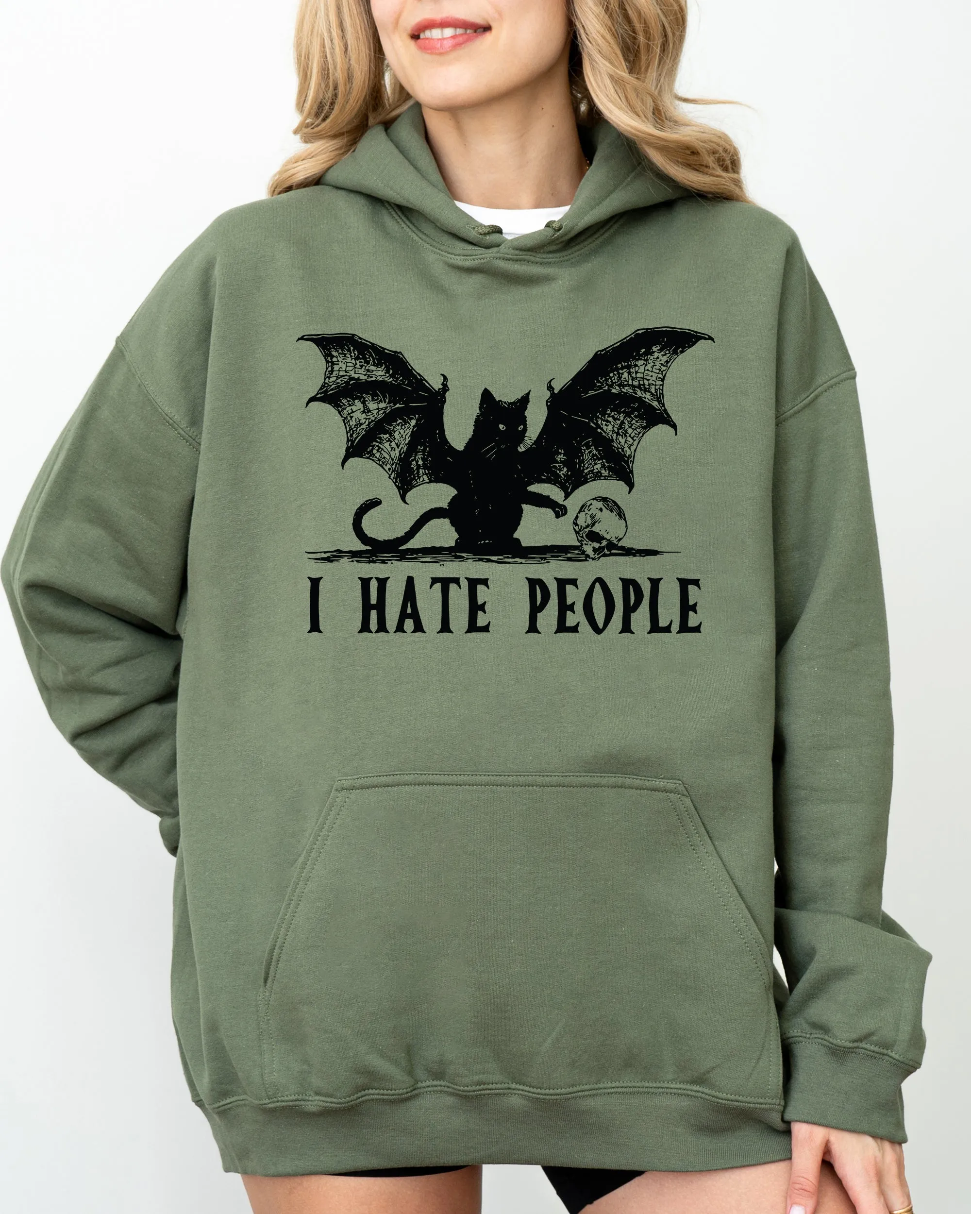 I Hate People, Bat, Skeleton, Funny, Ghost, Spooky, Witch, Aesthetic, Meme, Halloween, Costume, Hoodie, Hooded Sweatshirt sold by Refinery Number One product image thumbnail 2