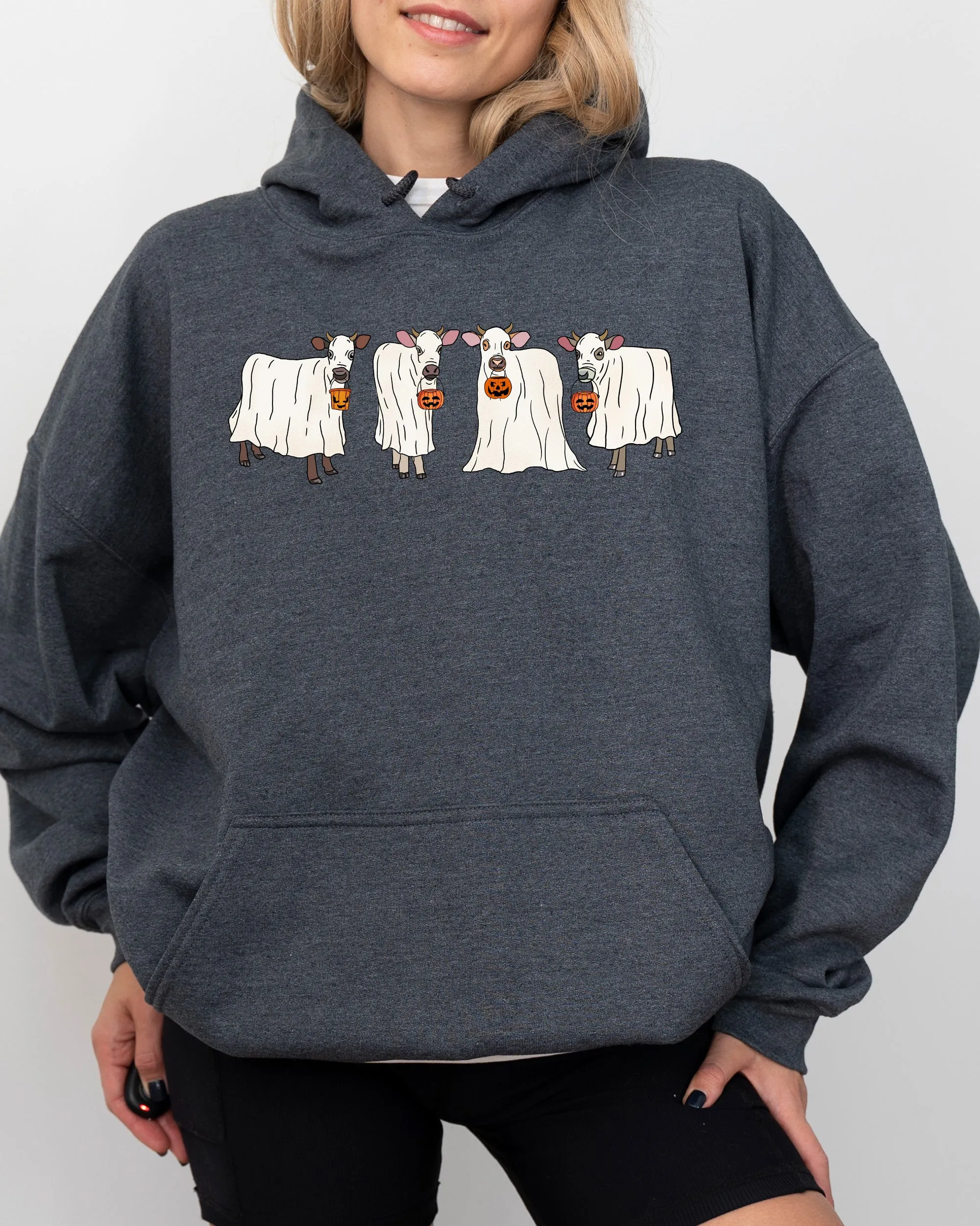 Ghost Cows, Farm, Skeleton, Funny, Spooky, Witch, Aesthetic, Meme, Halloween, Costume, Hoodie, Hooded Sweatshirt sold by Refinery Number One product image thumbnail 2