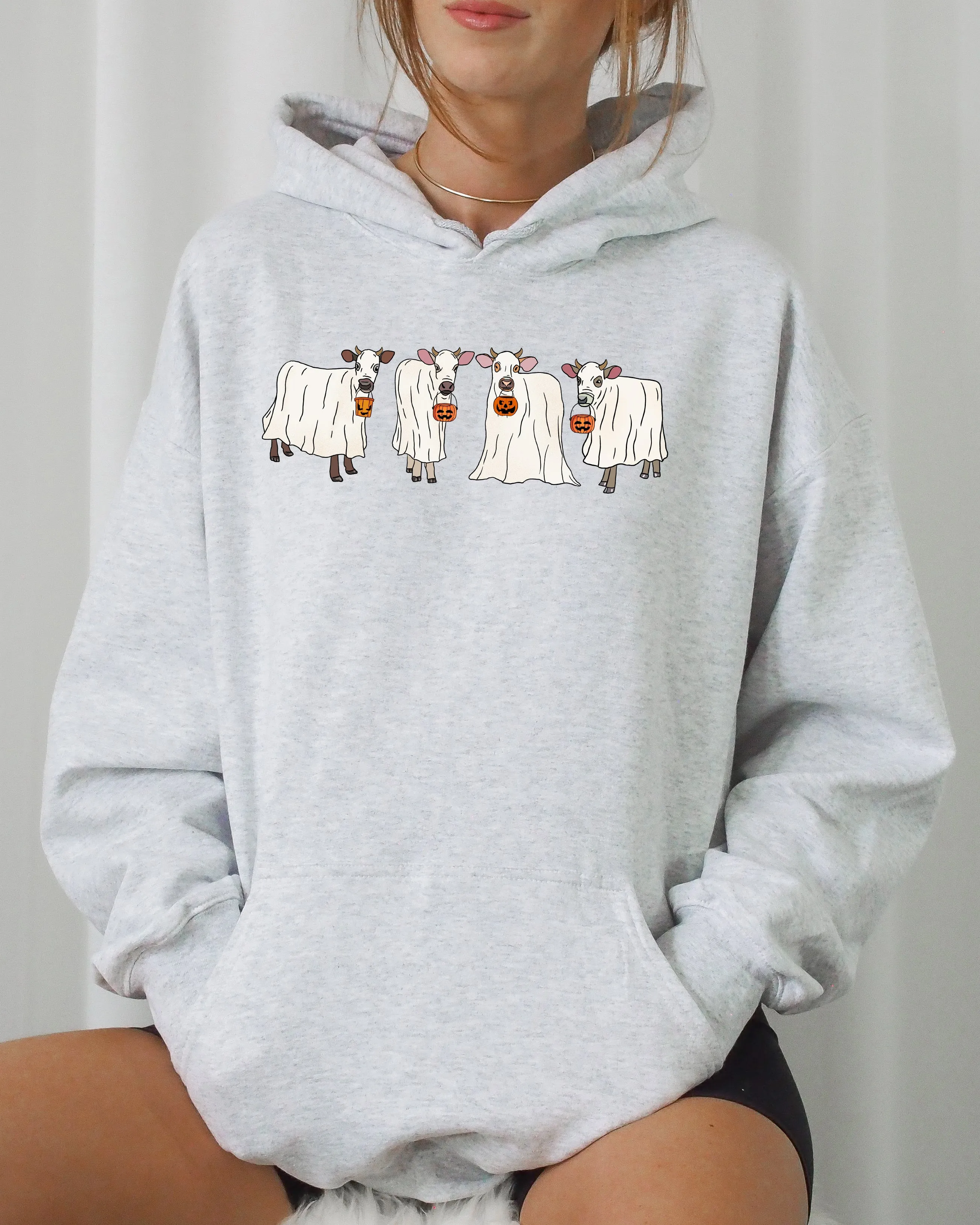 Ghost Cows, Farm, Skeleton, Funny, Spooky, Witch, Aesthetic, Meme, Halloween, Costume, Hoodie, Hooded Sweatshirt sold by Refinery Number One product image thumbnail 5