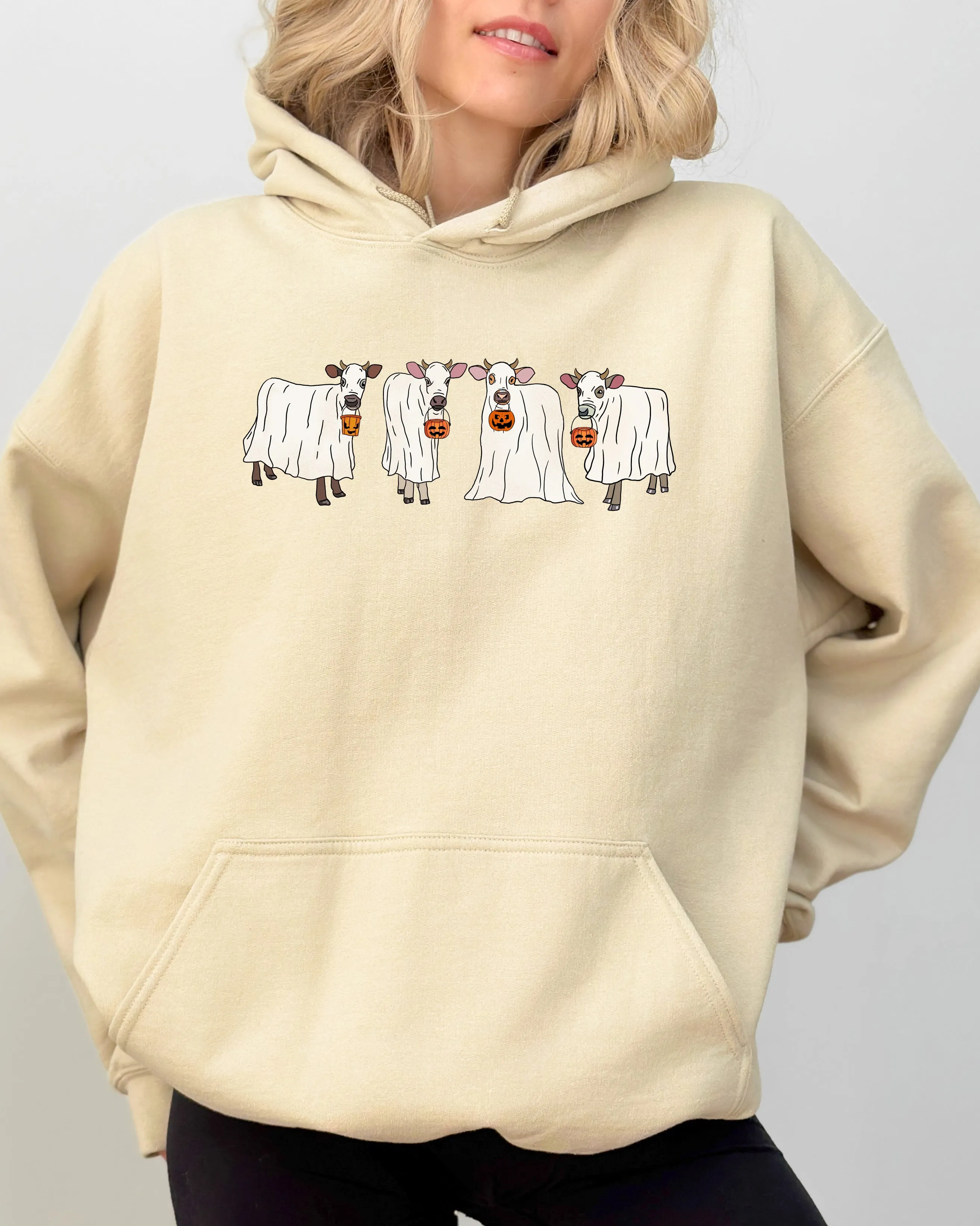 Ghost Cows, Farm, Skeleton, Funny, Spooky, Witch, Aesthetic, Meme, Halloween, Costume, Hoodie, Hooded Sweatshirt sold by Refinery Number One product image thumbnail 3