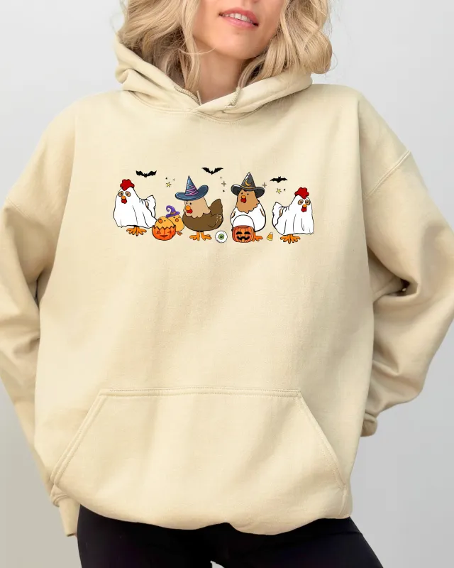 Mini Chickens Witch Skeleton Funny Spooky Aesthetic Meme Halloween Costume Graphic Hoodie made by Refinery Number One
