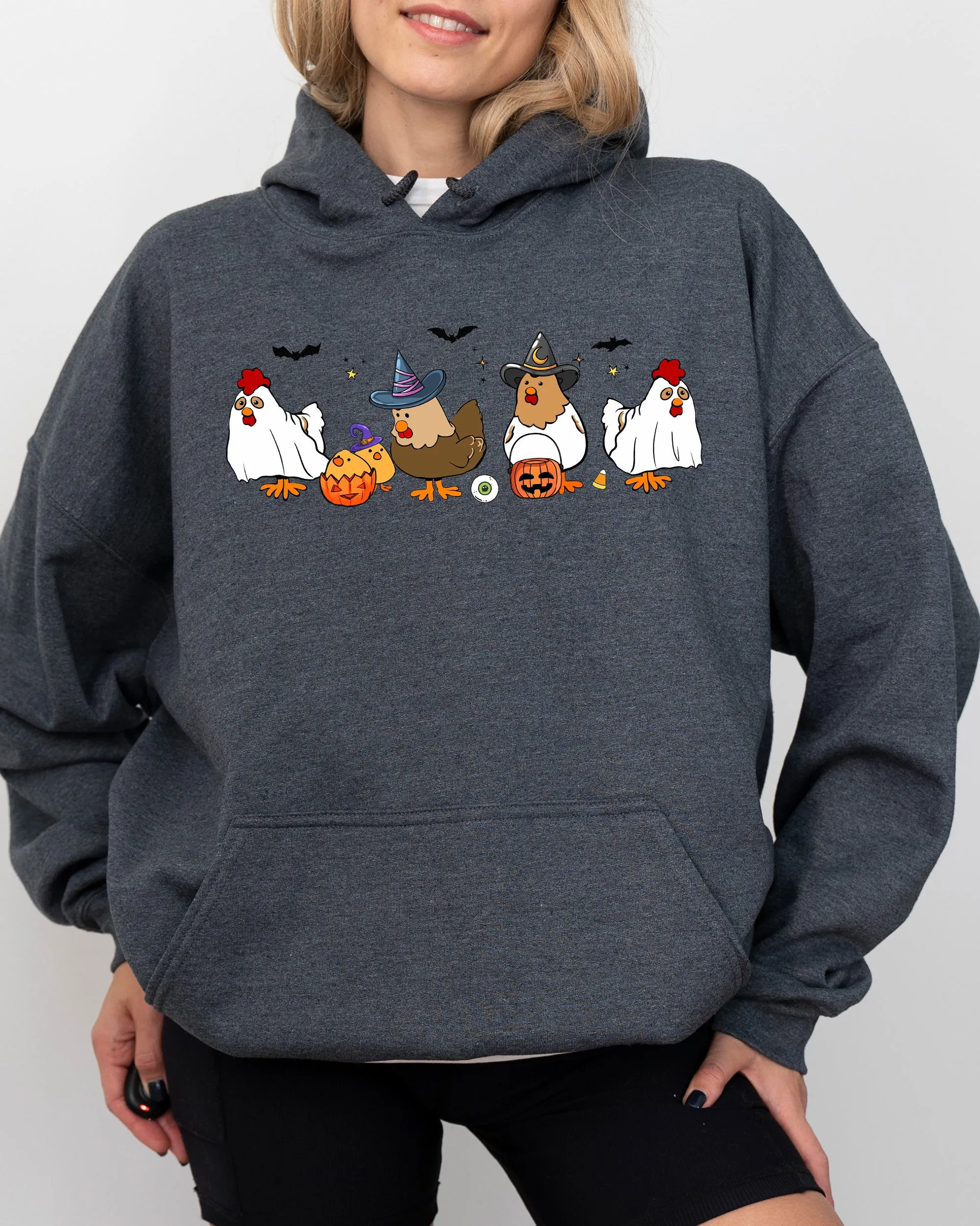Mini Chickens Witch Skeleton Funny Spooky Aesthetic Meme Halloween Costume Graphic Hoodie sold by Refinery Number One product image thumbnail 3